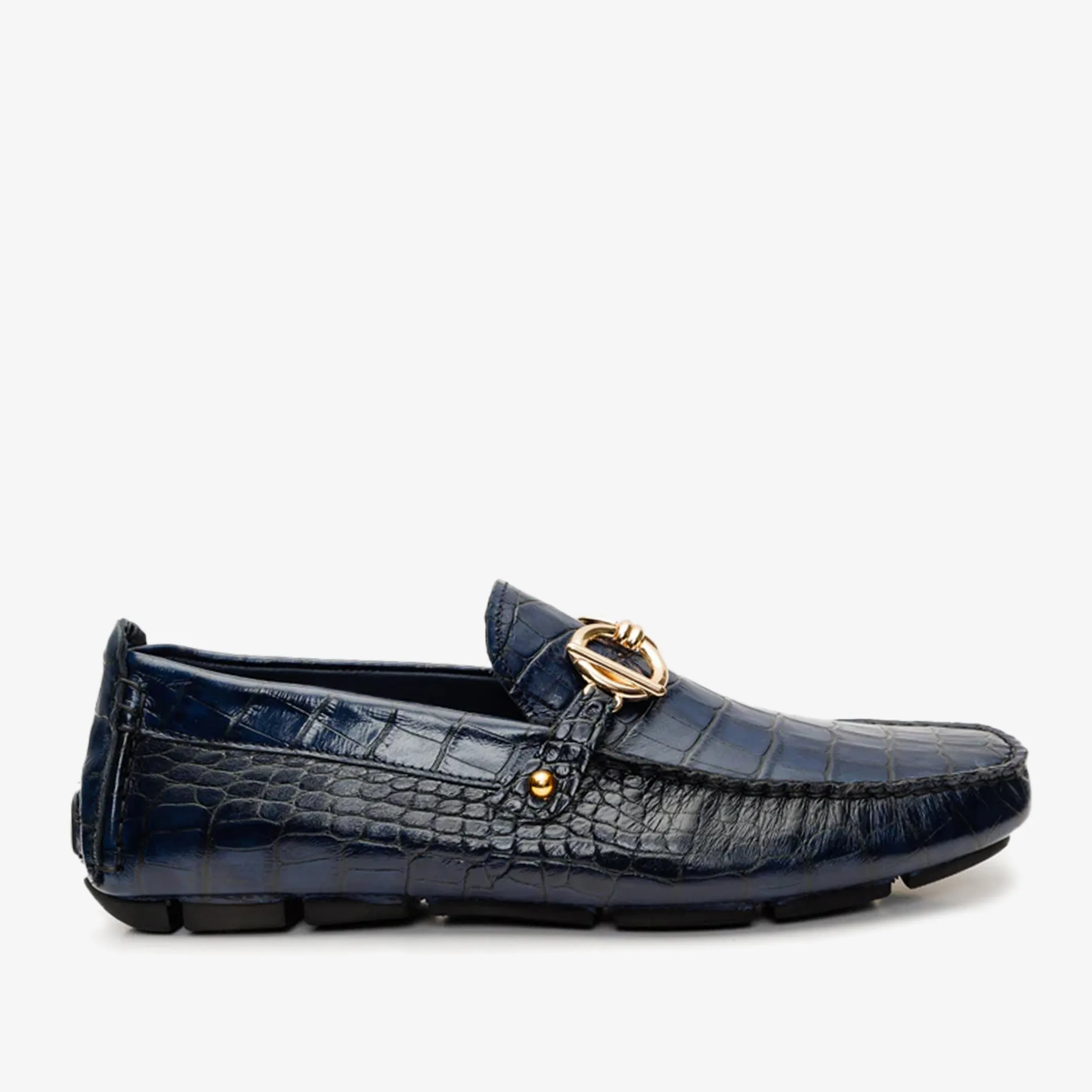 The Pisa Navy Blue Leather Bit Drive Loafer Men Shoe Cool Fit