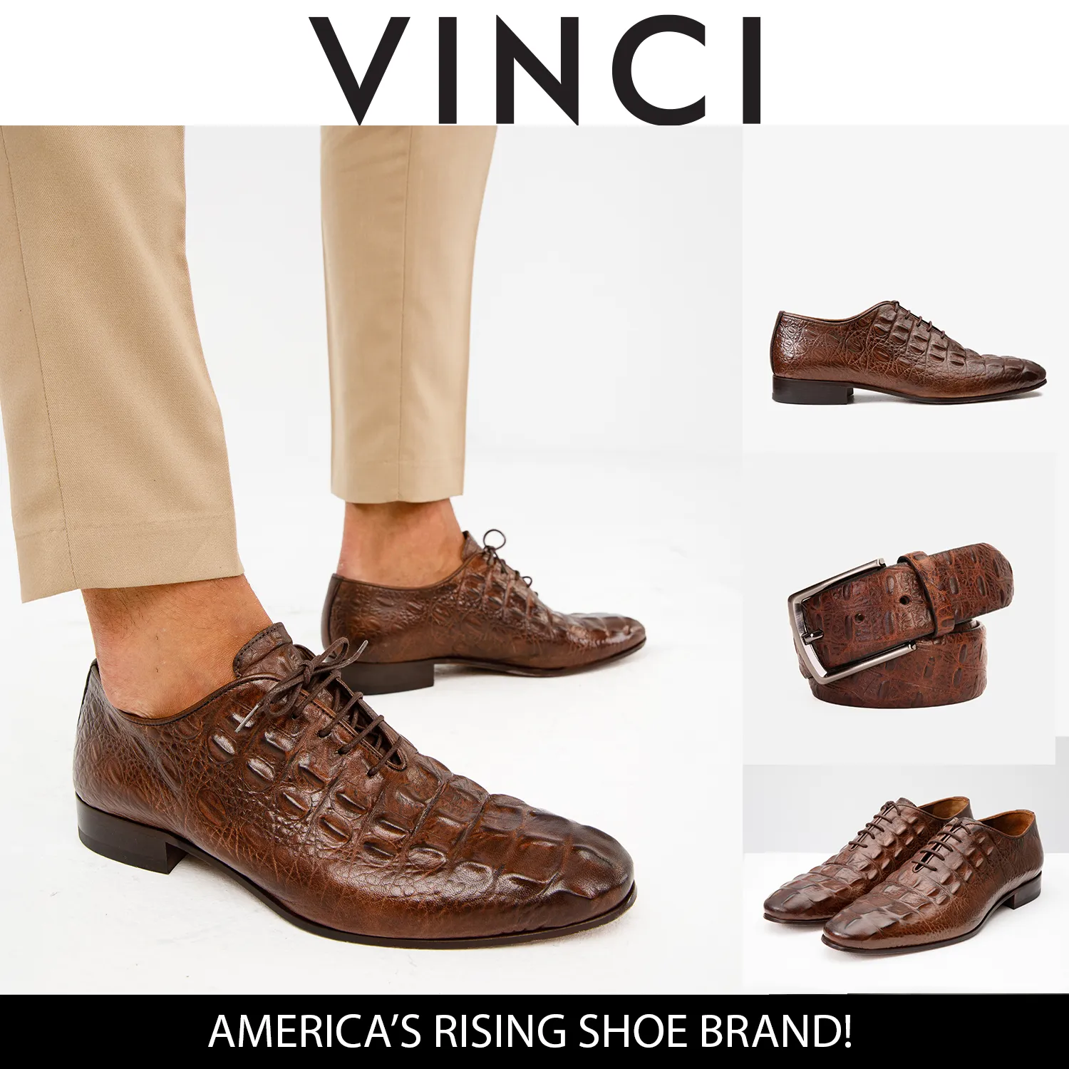 The Randor Brown Crocodile Leather Oxford Men Shoe Studded-Heel