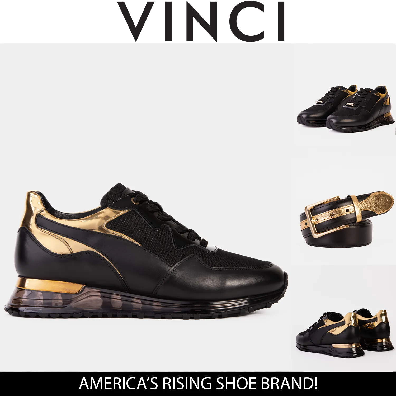 The Rialto Black & Gold Leather Men Sneaker Soft-touch