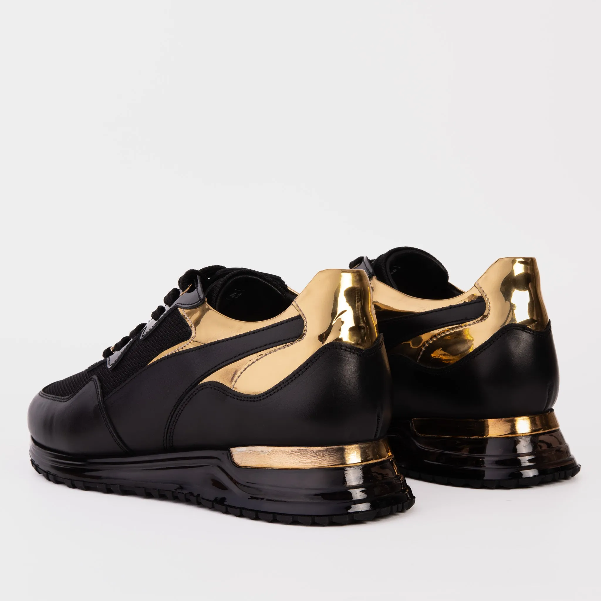 The Rialto Black & Gold Leather Men Sneaker Soft-touch