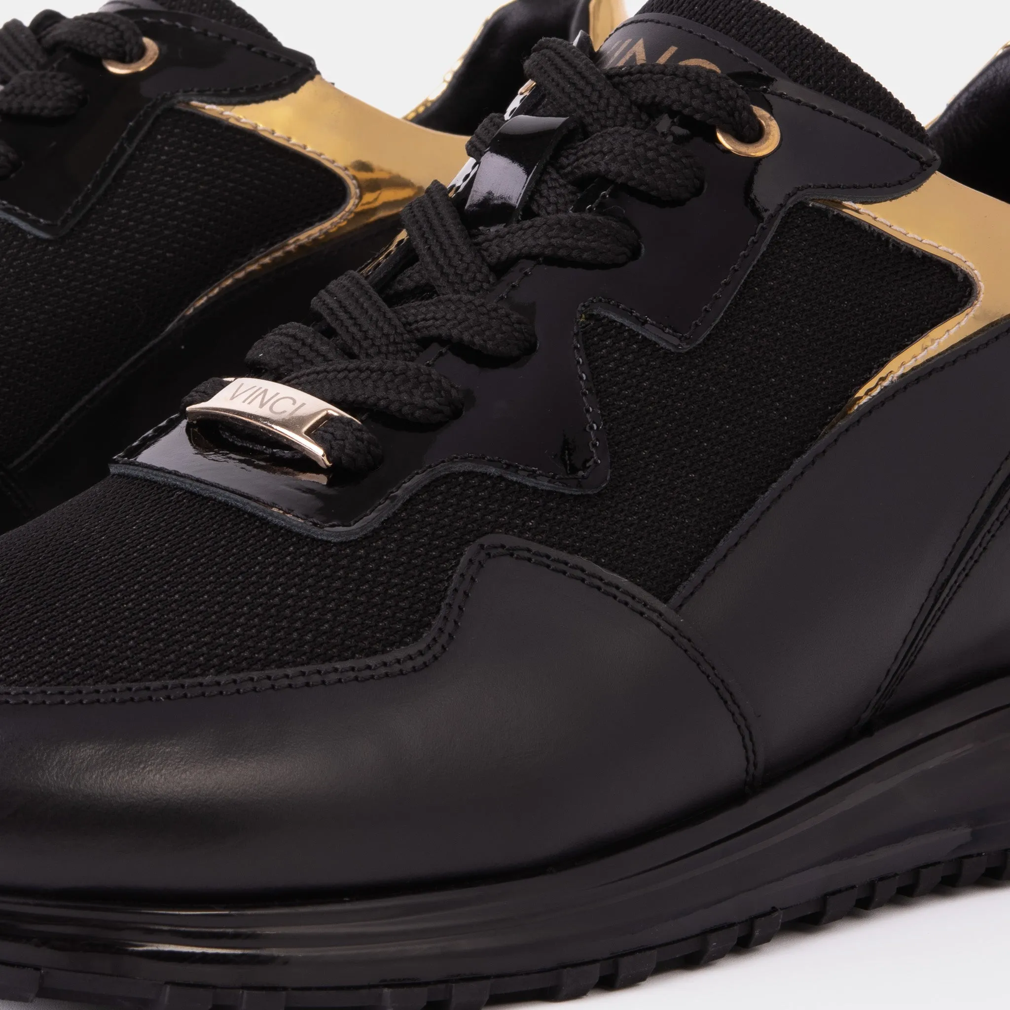 The Rialto Black & Gold Leather Men Sneaker Soft-touch