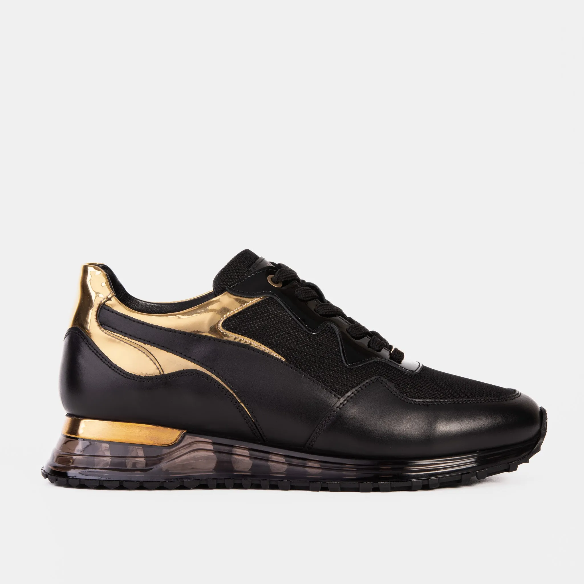 Breathable mesh Stable base The Rialto Black & Gold Leather Men Sneaker