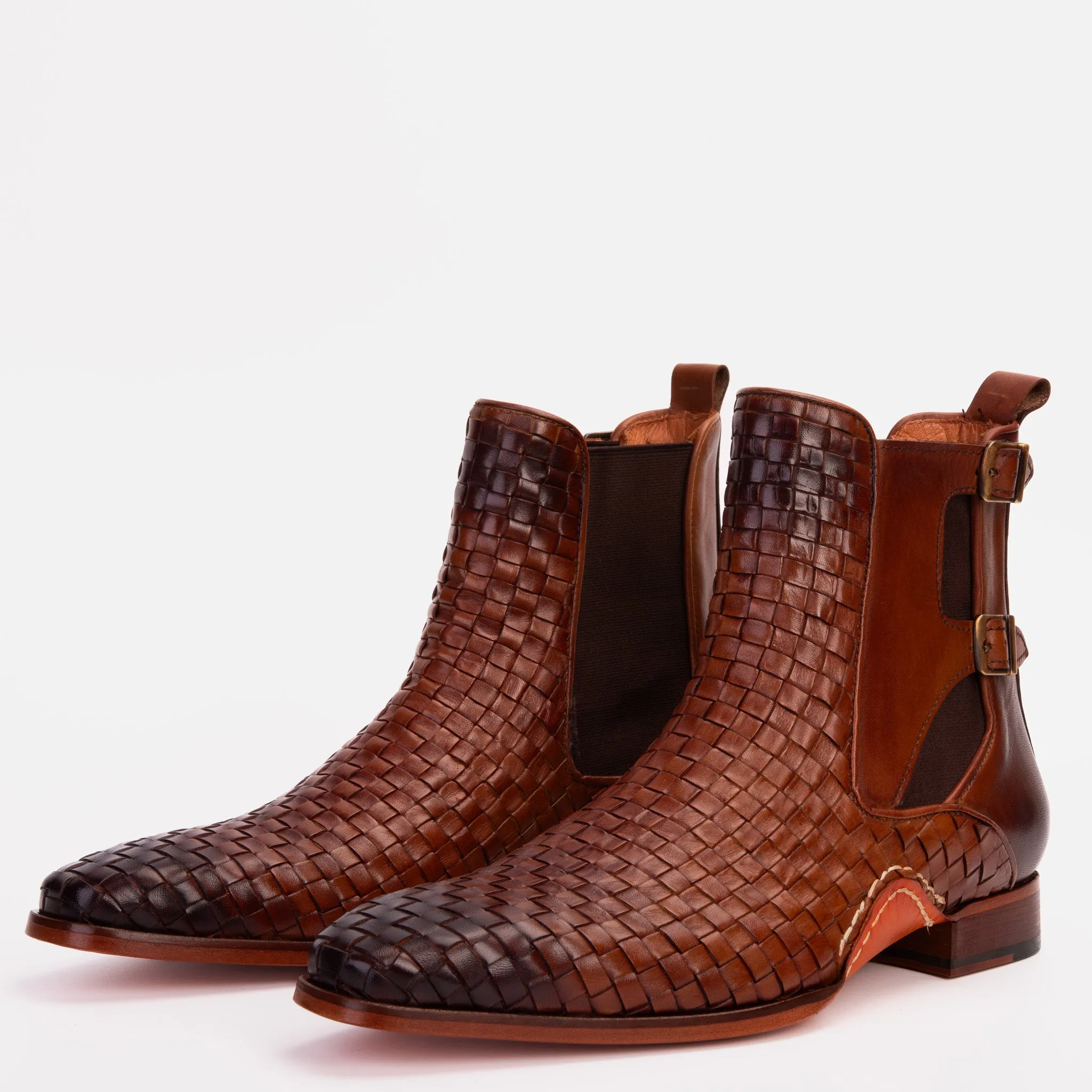 The Rolls Boot Woven Tan Leather Double Monk Strap Handmade Men Shoe Luxury-Style