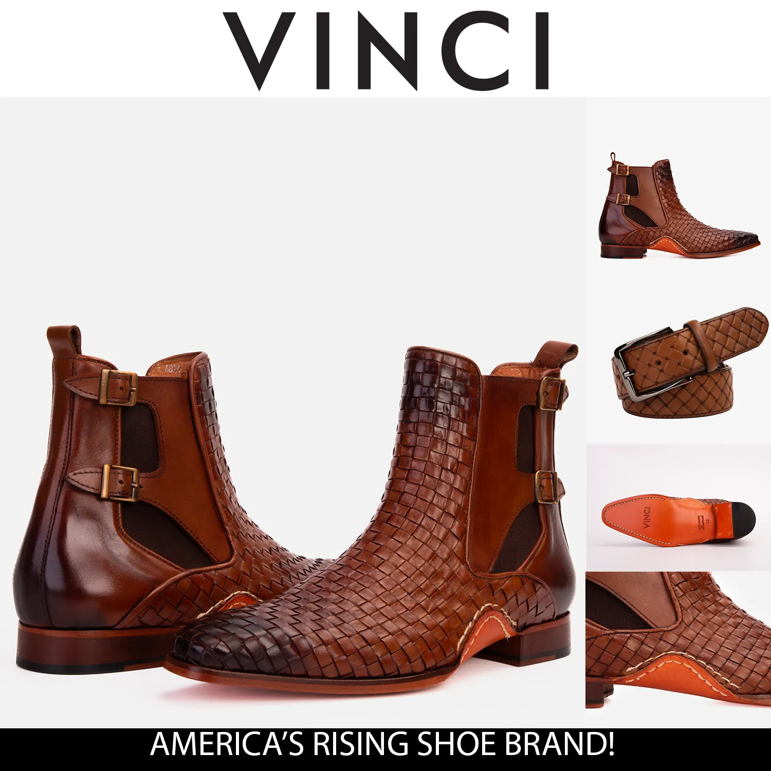 The Rolls Boot Woven Tan Leather Double Monk Strap Handmade Men Shoe Luxury-Style