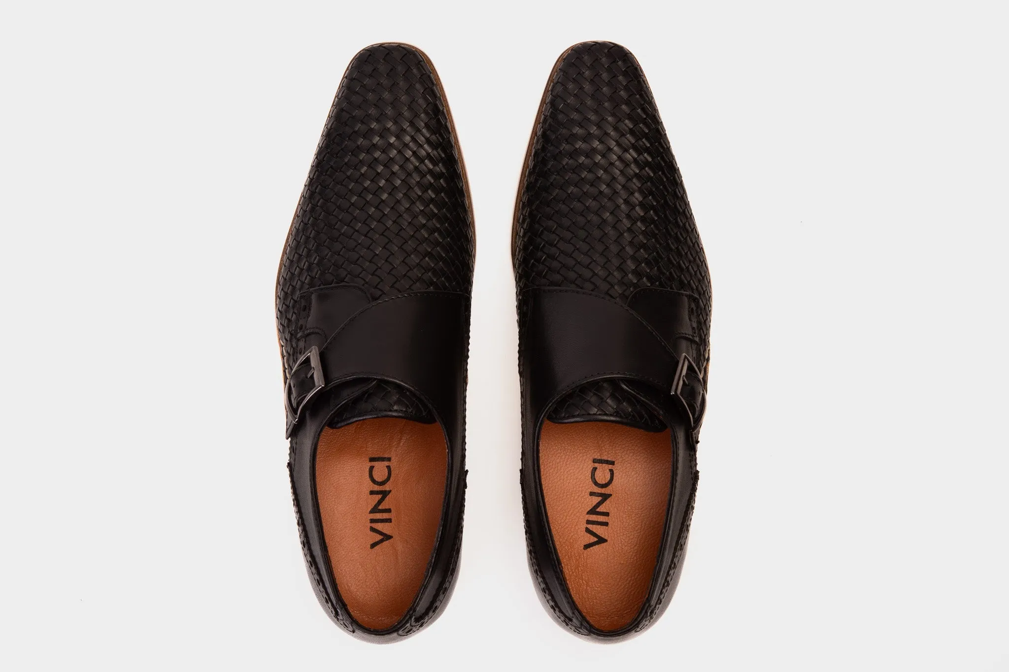 The Rolls  Woven Black Leather Single Monk Strap  Handmade Men Shoe Trail