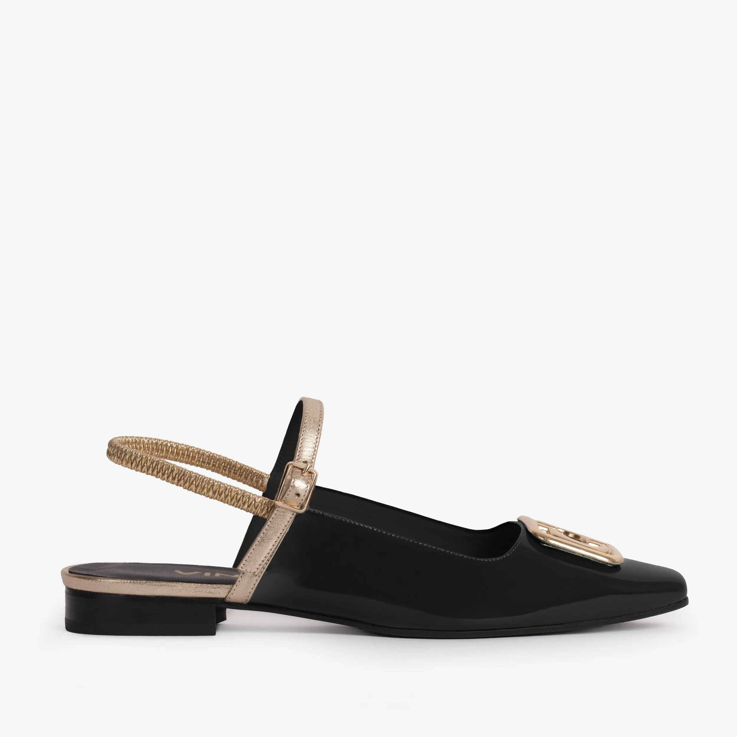 Fire Glow The Rosalinda Black Leather Women Flat Slingback Shoe