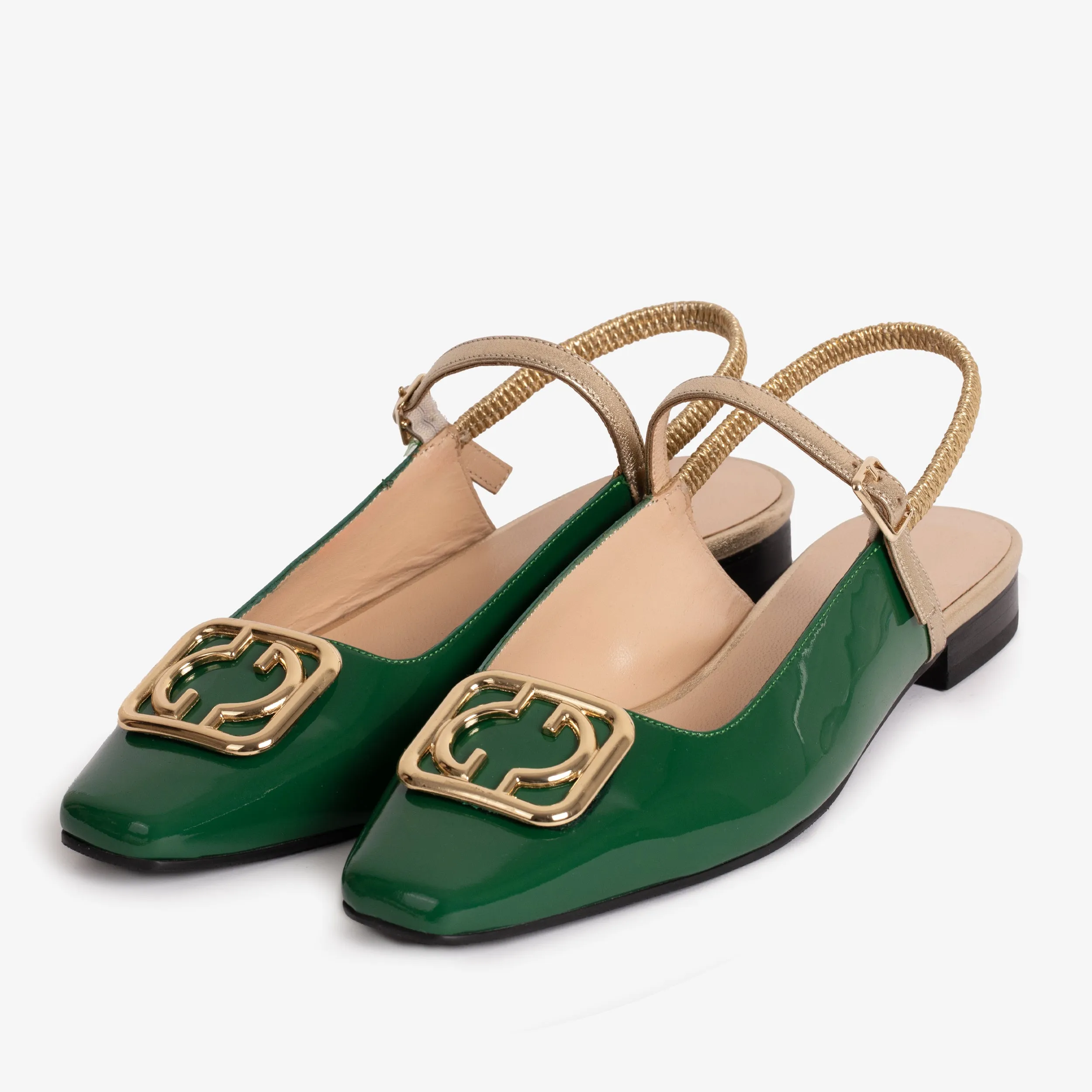 The Rosalinda Green Patent Leather Women Flat Slingback Shoe Quick Style