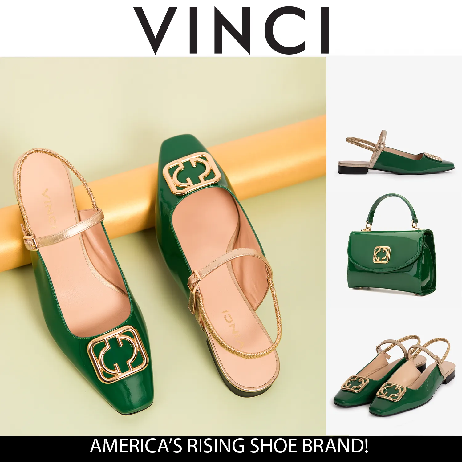 The Rosalinda Green Patent Leather Women Flat Slingback Shoe Quick Style