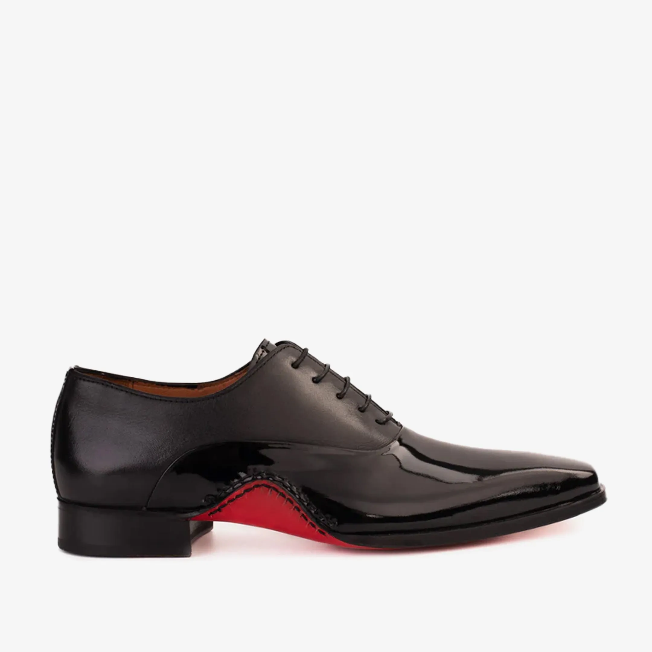Match Fit The Royal Hand Craft Black Patent Leather Plain Toe Oxford Men Shoe