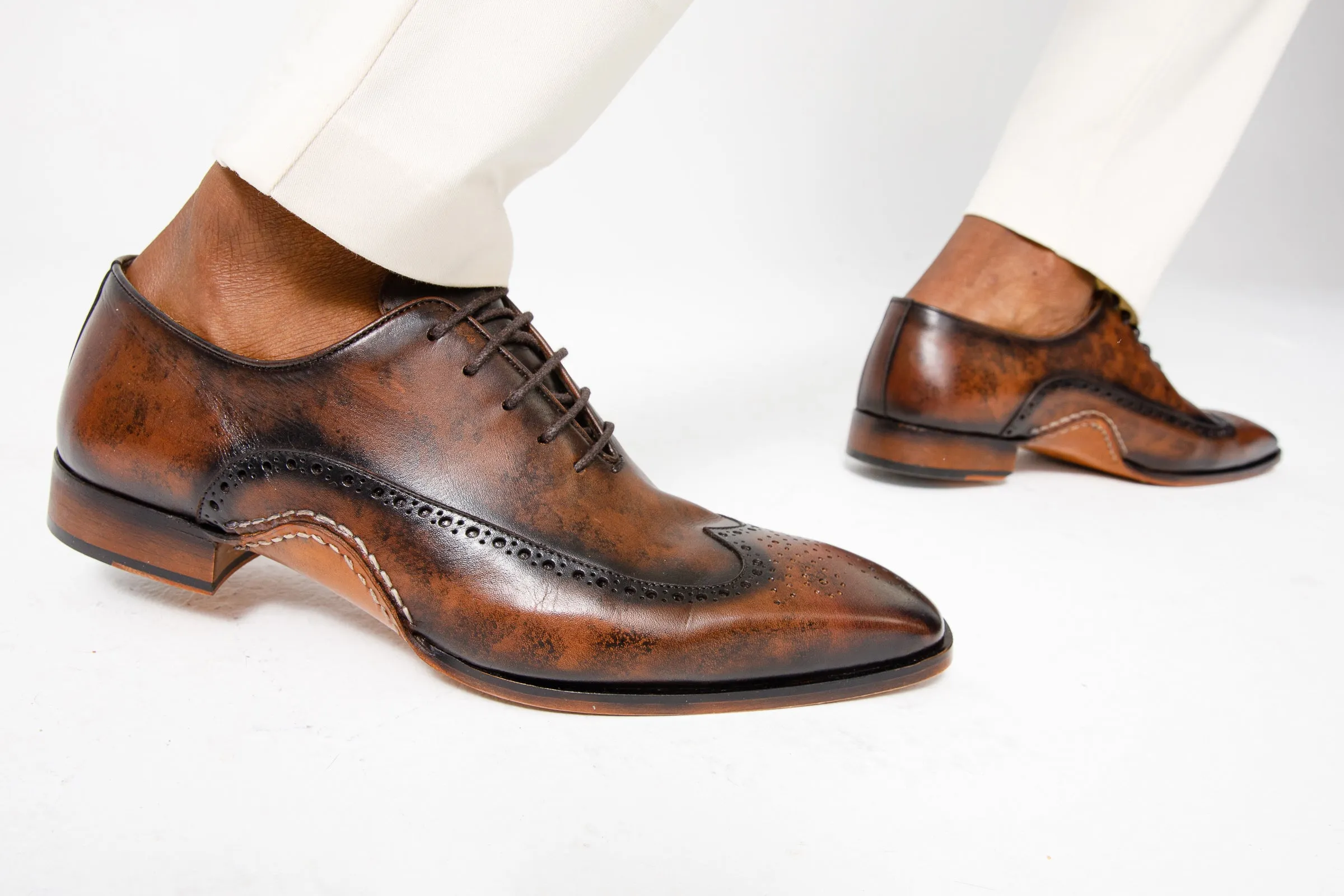 The Royal Hand Craft Brown Wingtip Oxford Men Shoe Business-Core