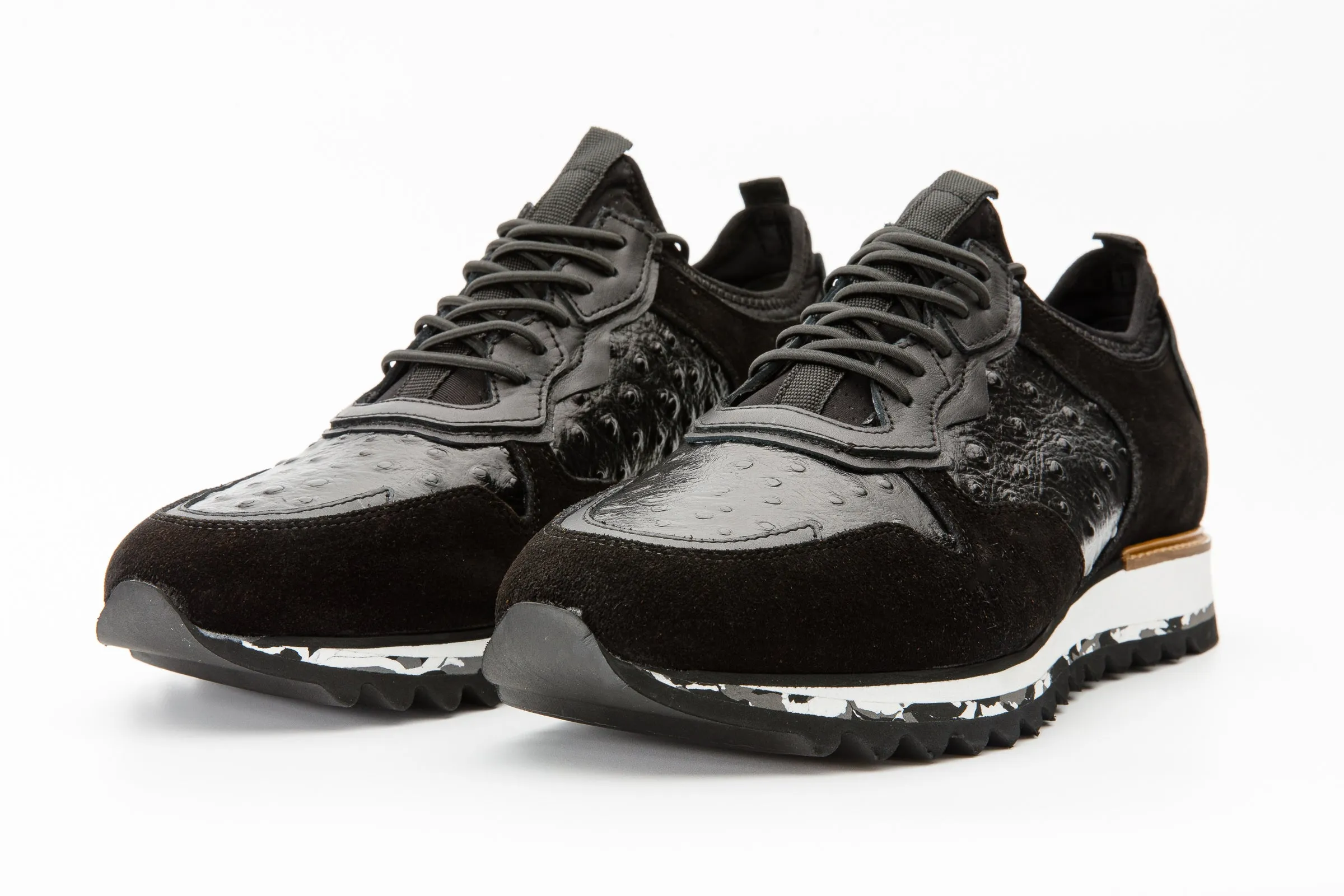 The Sopez Black Leather Men Sneaker Quick-Lace
