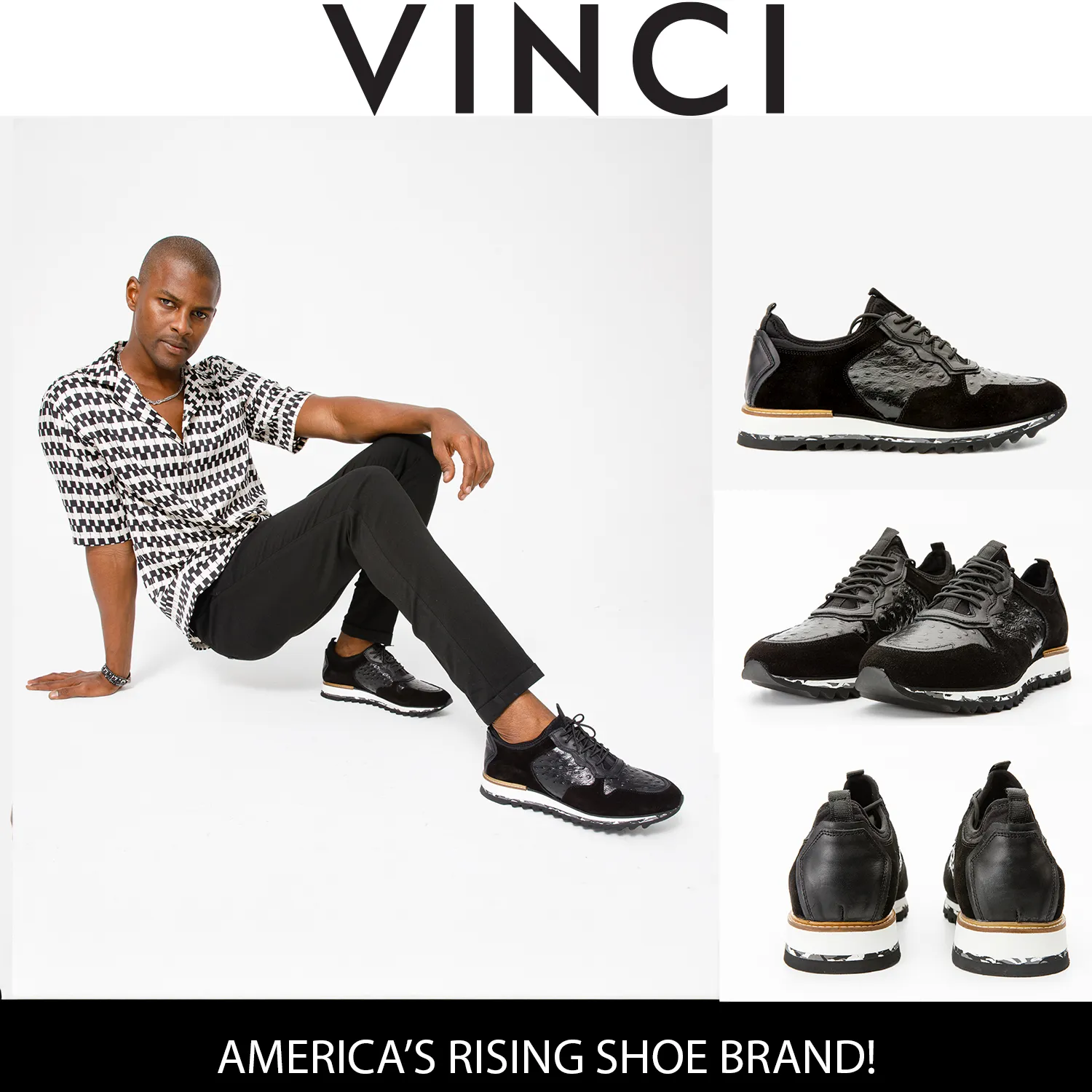The Sopez Black Leather Men Sneaker Quick-Lace