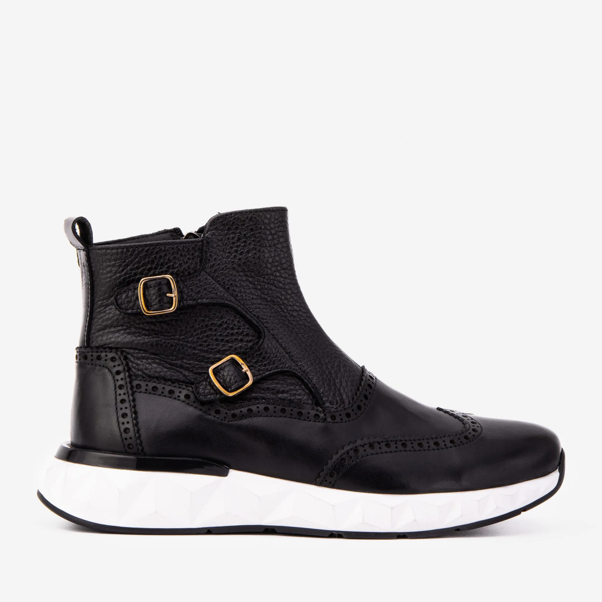 Fit Hero Walk The Stealth Wingtip Buckle Black Leather Men Boot