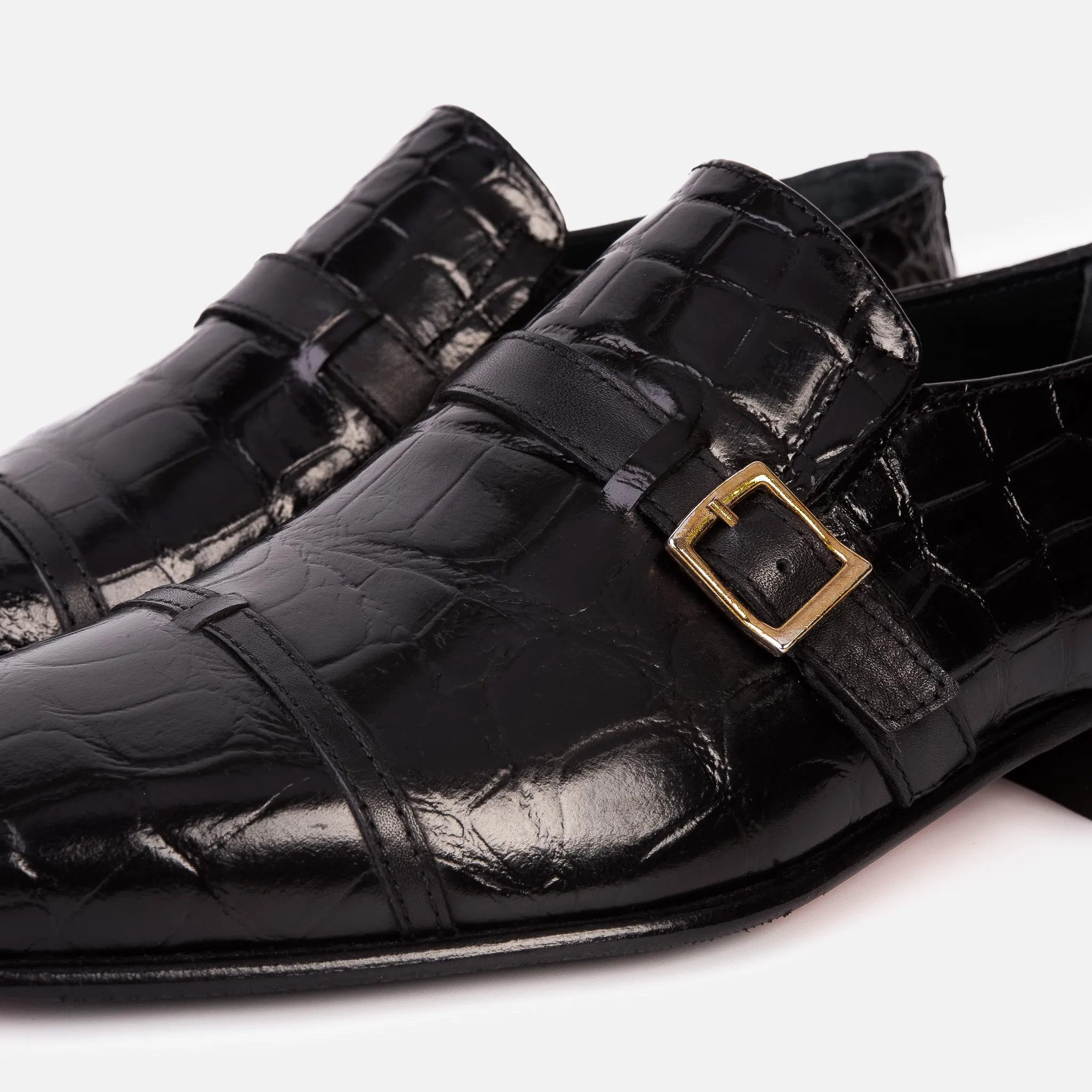 The Strat Single Monk Strap Cap Toe Black Leather Handmade Men Shoe Timeless-Core