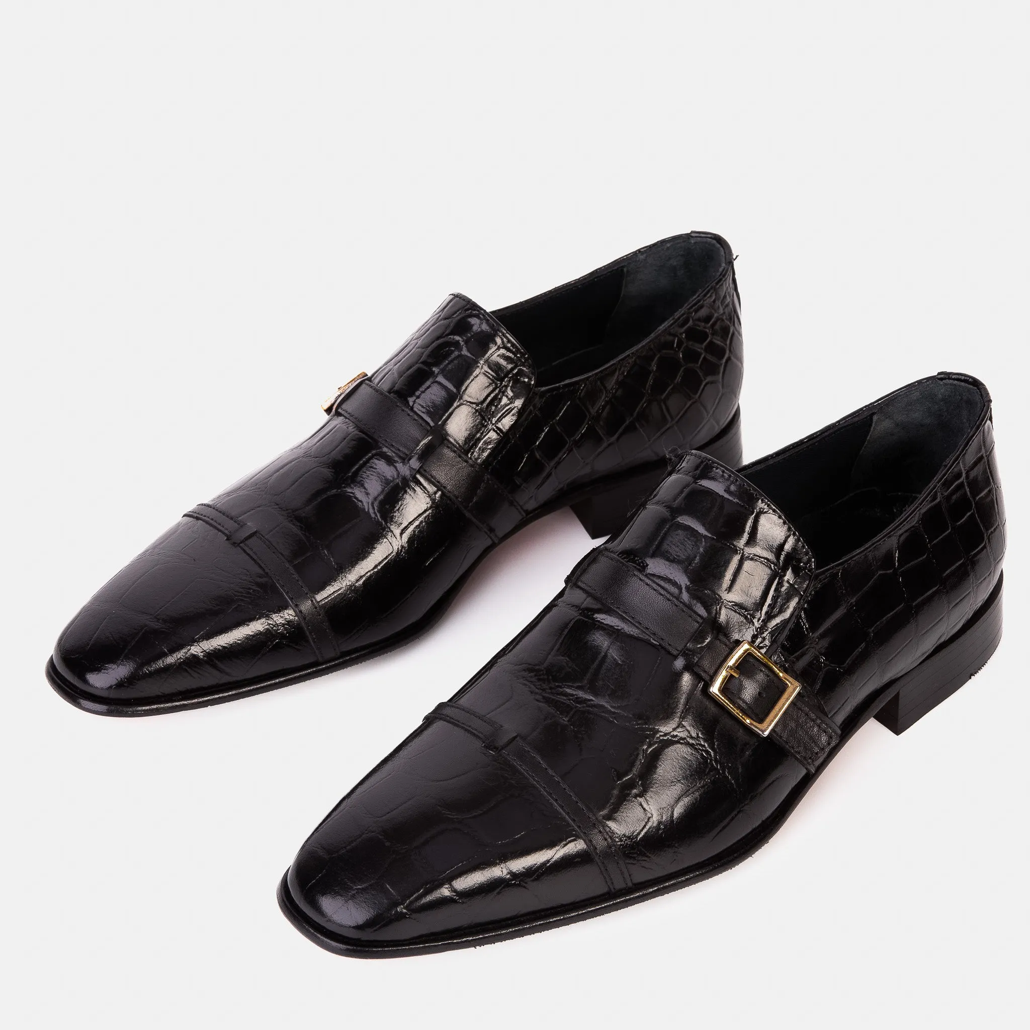The Strat Single Monk Strap Cap Toe Black Leather Handmade Men Shoe Timeless-Core