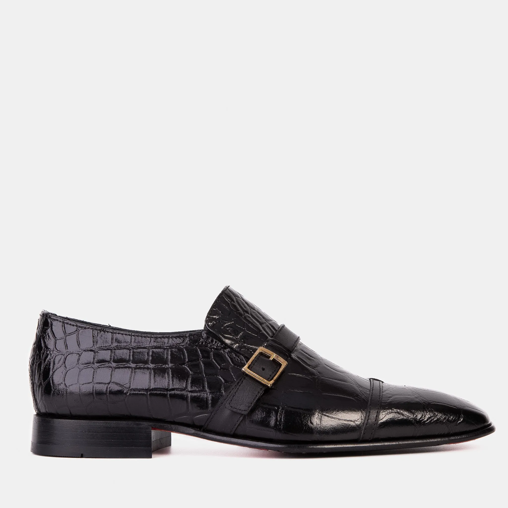 Padded collar High Quality The Strat Single Monk Strap Cap Toe Black Leather Handmade Men Shoe