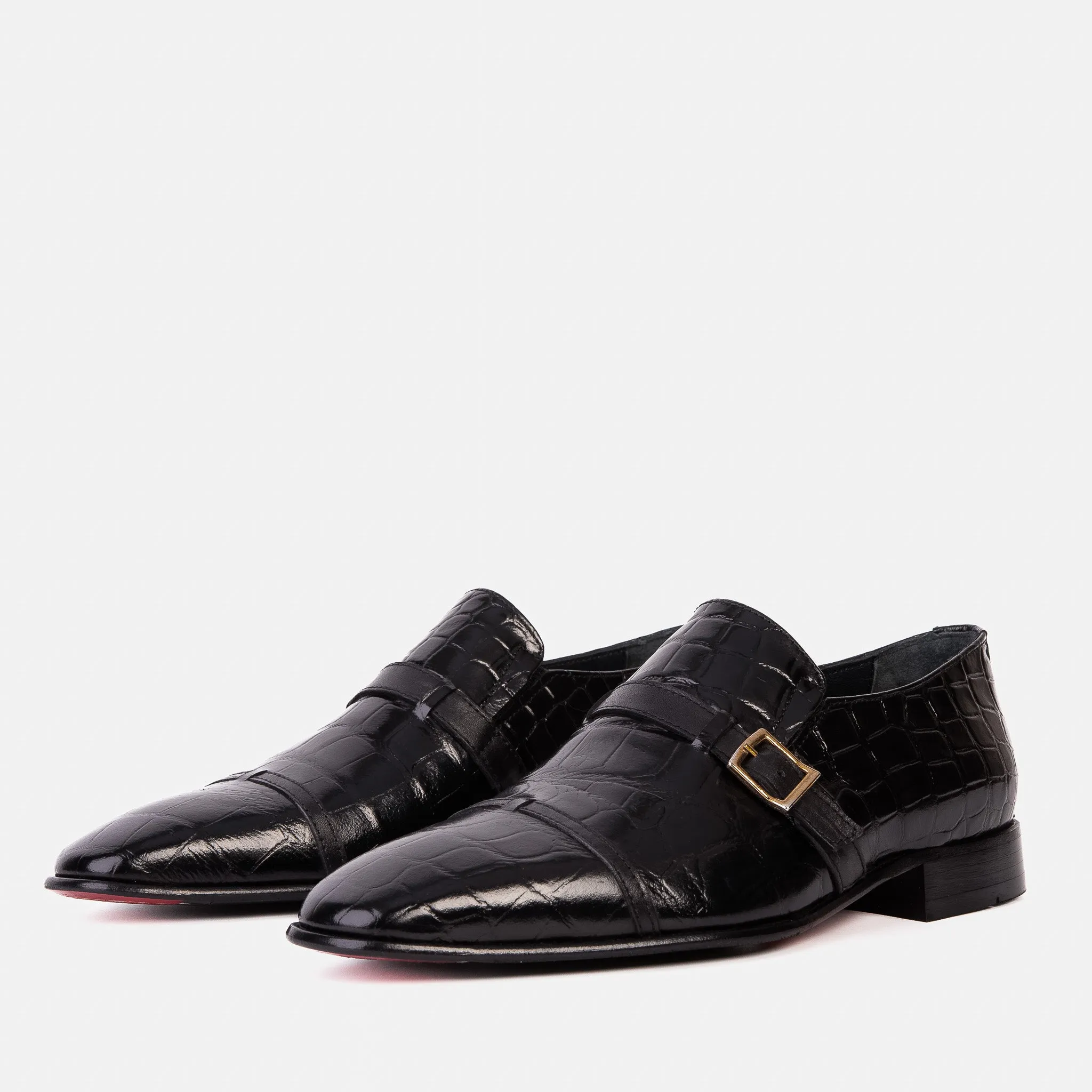 The Strat Single Monk Strap Cap Toe Black Leather Handmade Men Shoe Timeless-Core