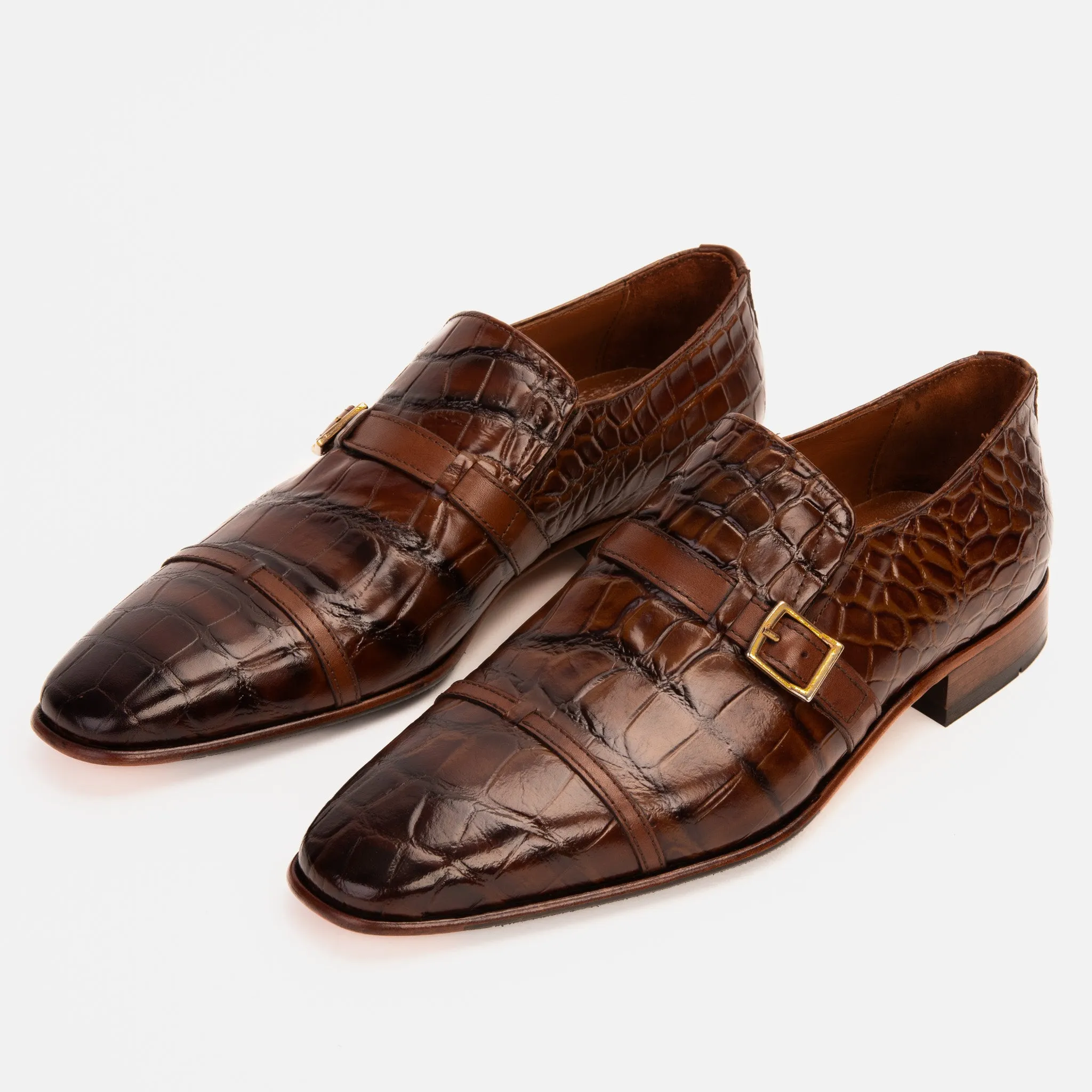 The Strat Single Monk Strap Cap Toe Brown Leather Handmade Men Shoe Modern