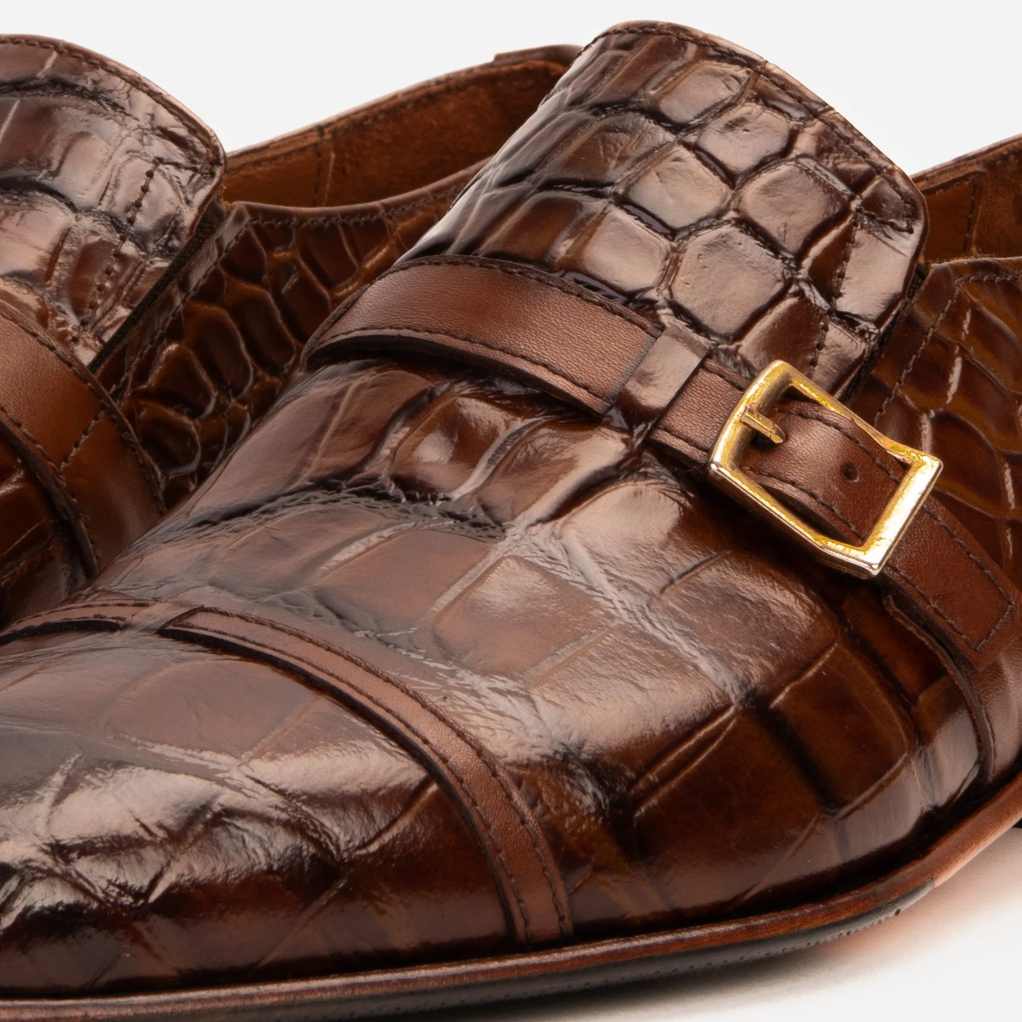 The Strat Single Monk Strap Cap Toe Brown Leather Handmade Men Shoe Modern