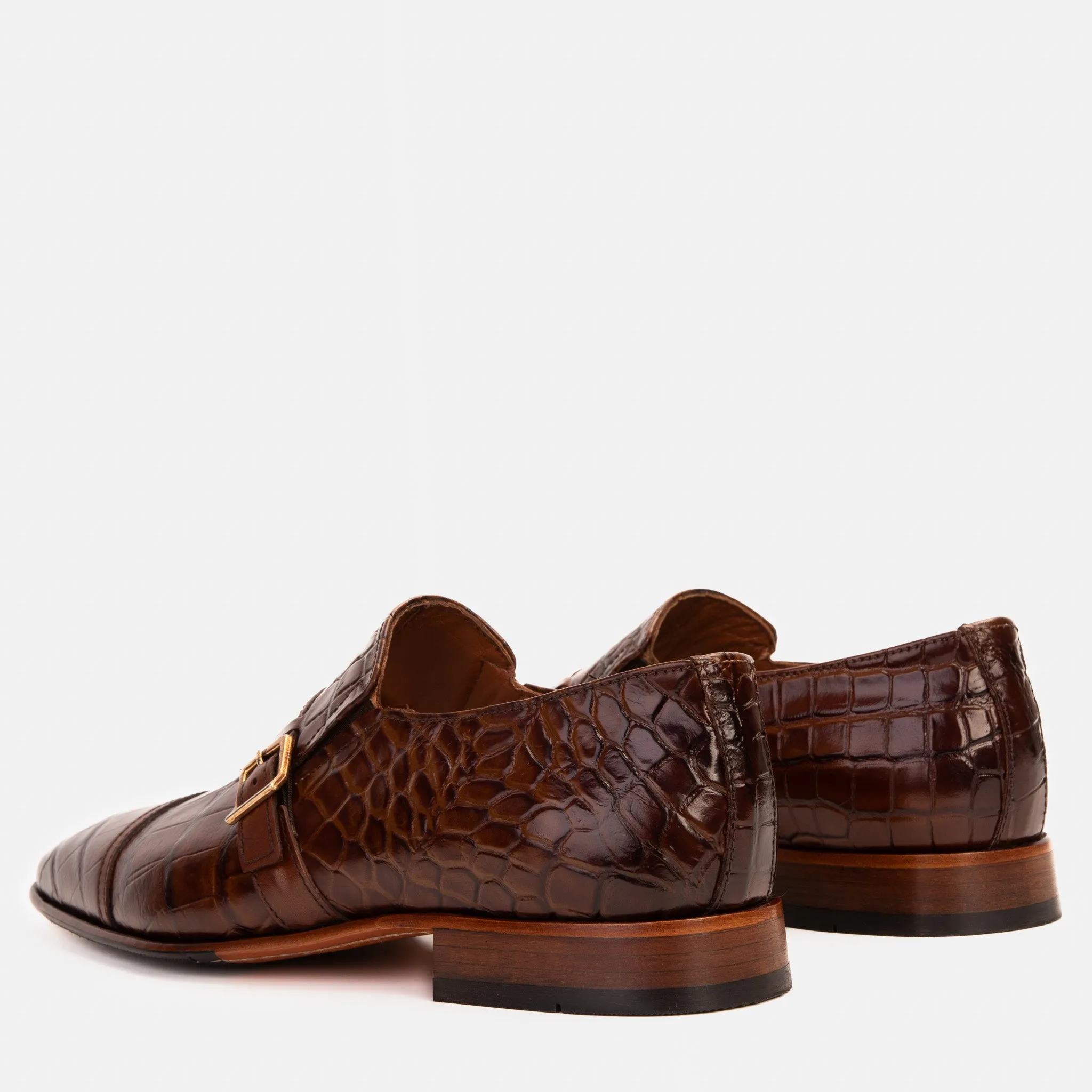 The Strat Single Monk Strap Cap Toe Brown Leather Handmade Men Shoe Modern