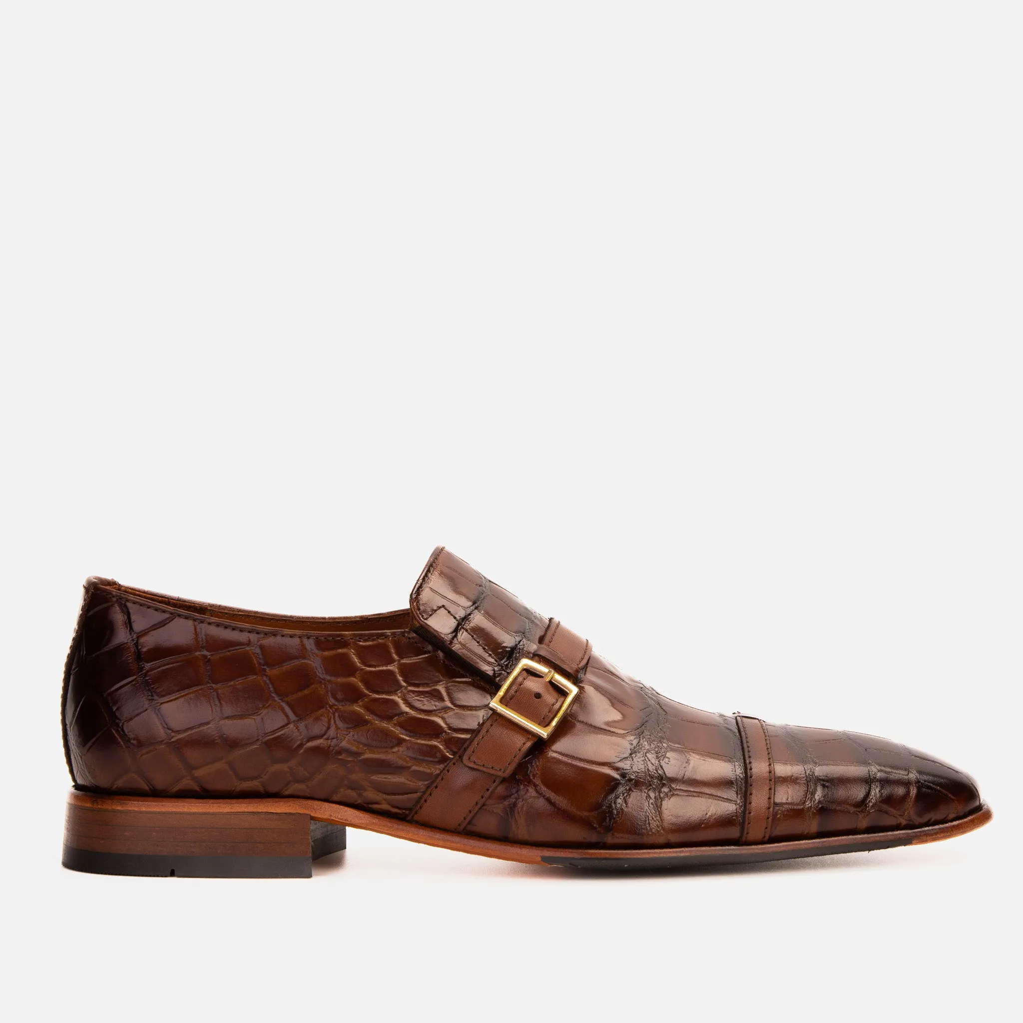 The Strat Single Monk Strap Cap Toe Brown Leather Handmade Men Shoe Dinner Look