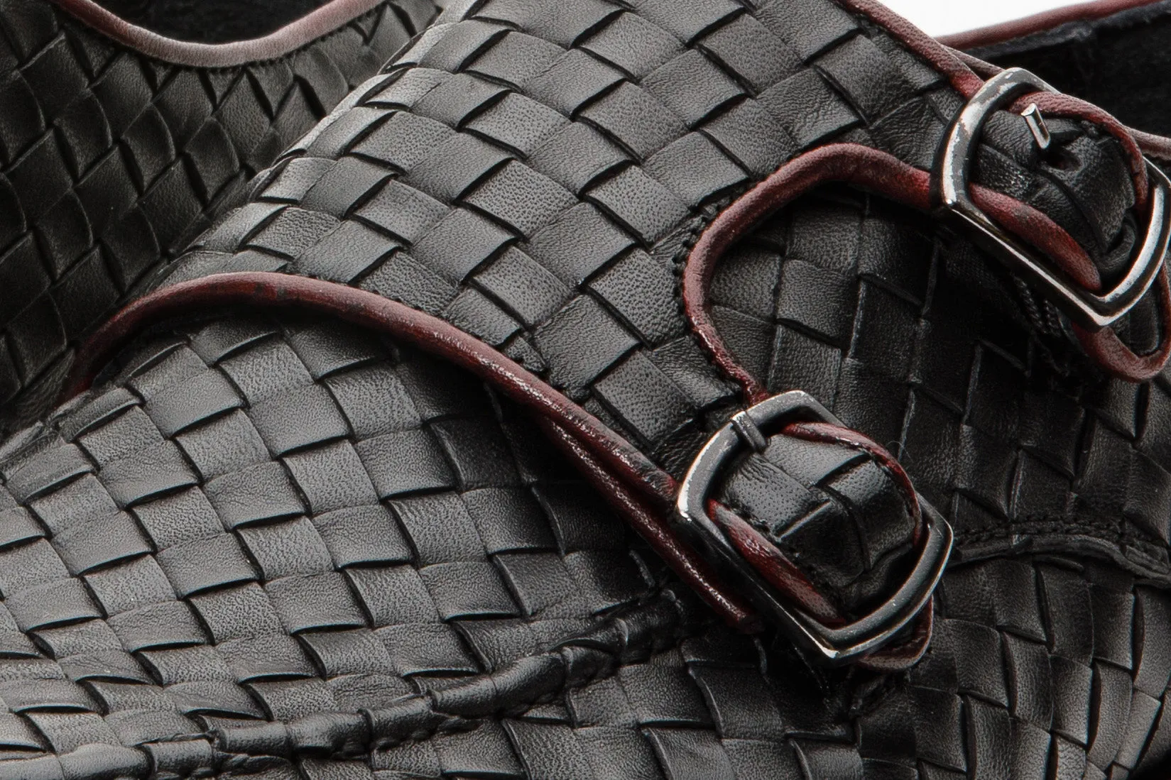 The Turan Black Woven Double Monk Strap Dress Men Shoe Handcrafted