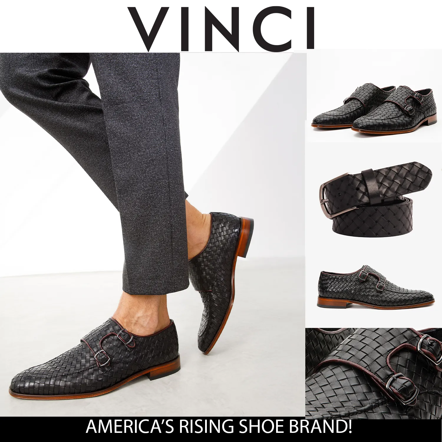 The Turan Black Woven Double Monk Strap Dress Men Shoe Handcrafted