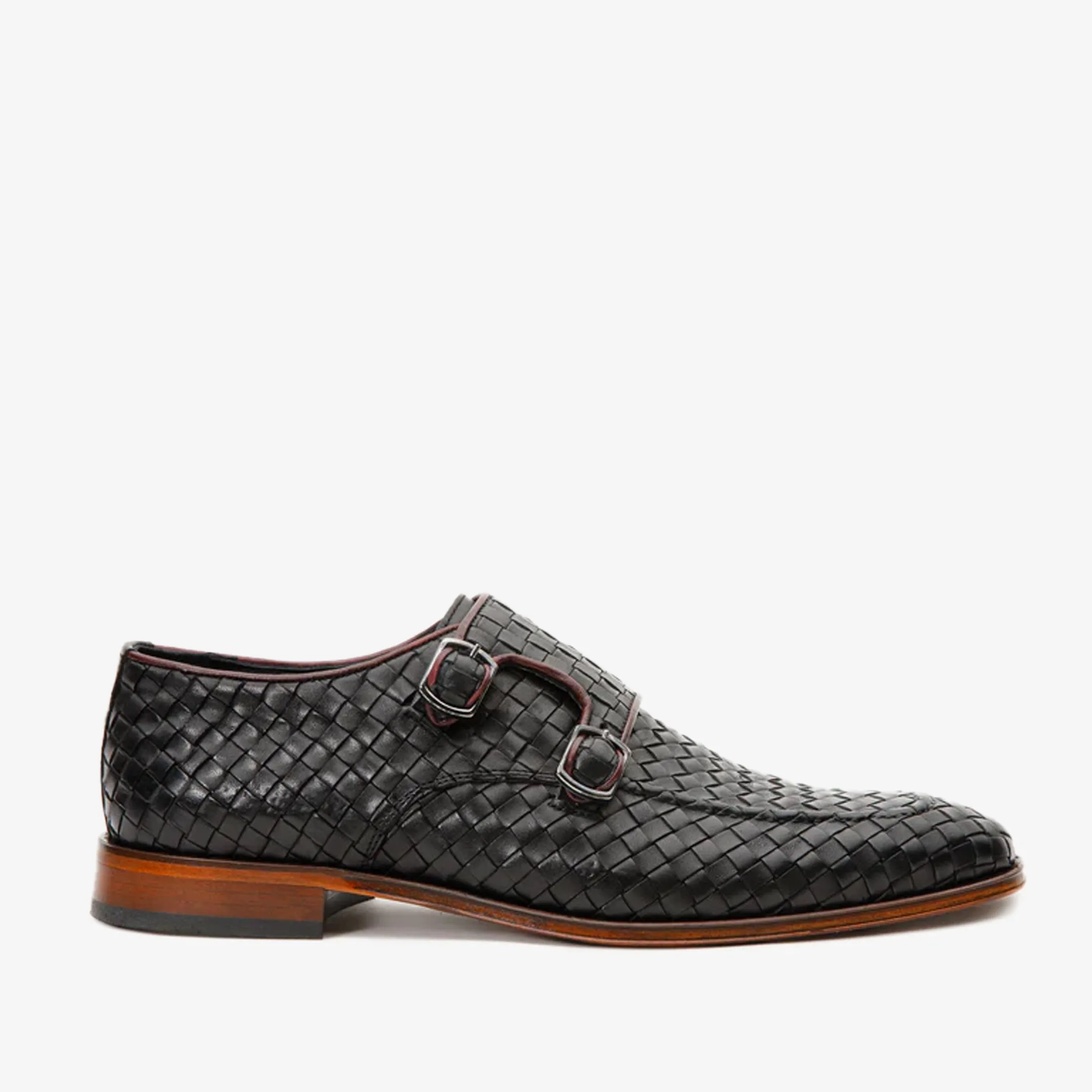 High Quality The Turan Black Woven Double Monk Strap Dress Men Shoe