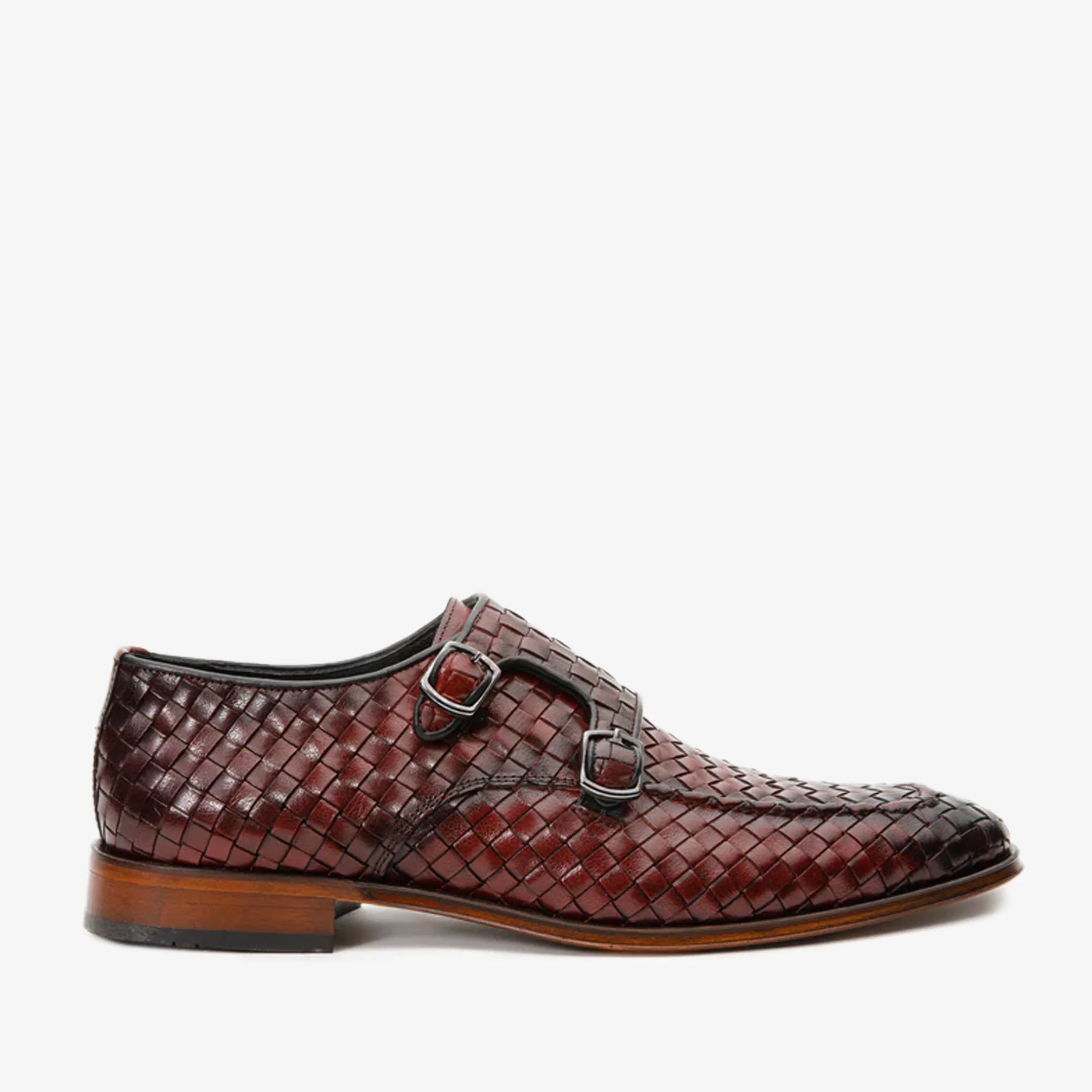 Shiny Tone The Turan Burgundy Woven Double Monk Strap Dress Men  Shoe