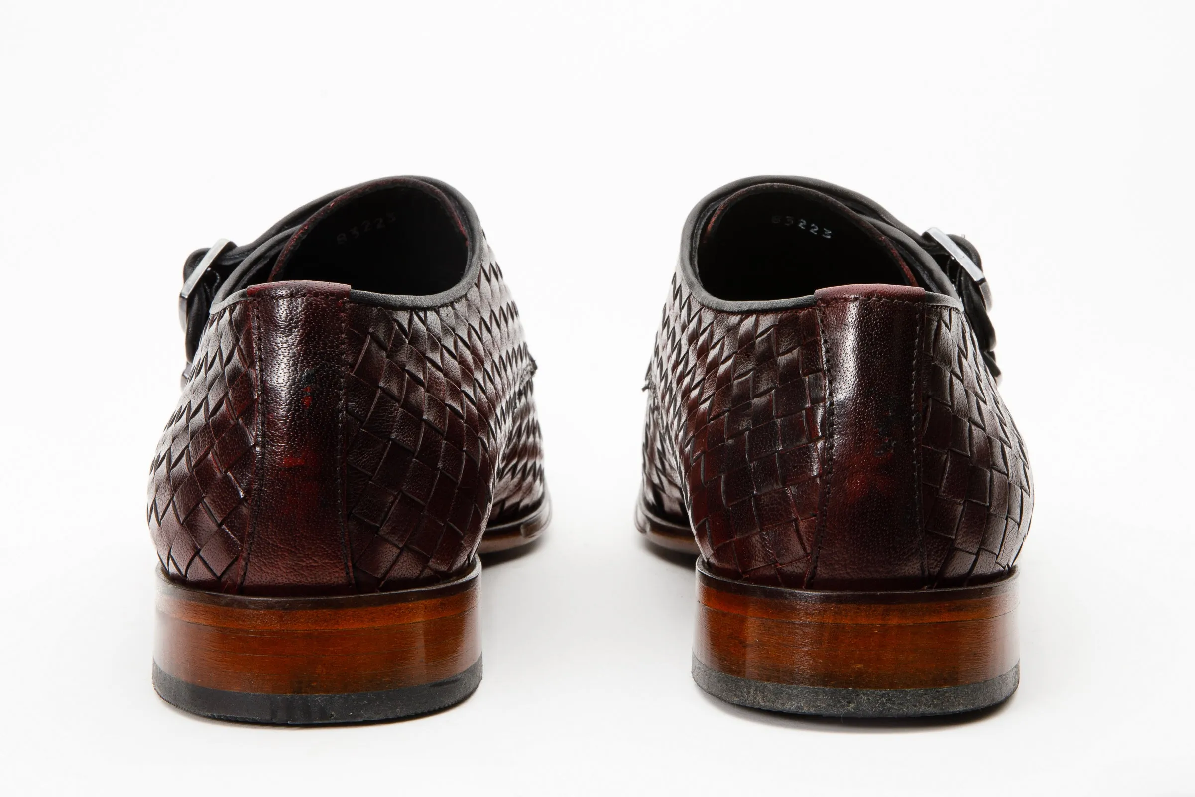 The Turan Burgundy Woven Double Monk Strap Dress Men  Shoe Crystal-Heel