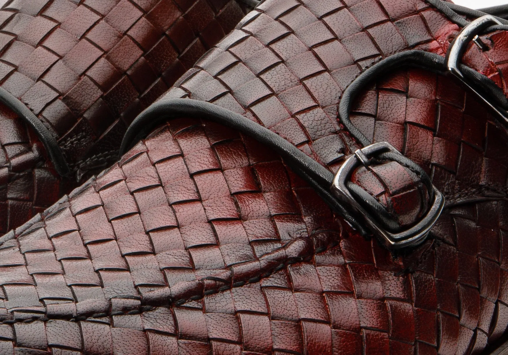The Turan Burgundy Woven Double Monk Strap Dress Men  Shoe Crystal-Heel