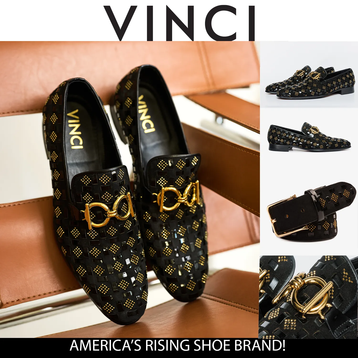 The Vicino Men Shoe Black Bit Dress Loafer Metallic