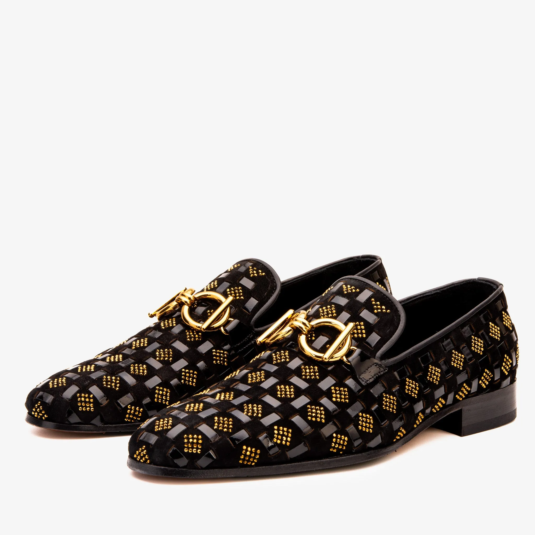 The Vicino Men Shoe Black Bit Dress Loafer Metallic