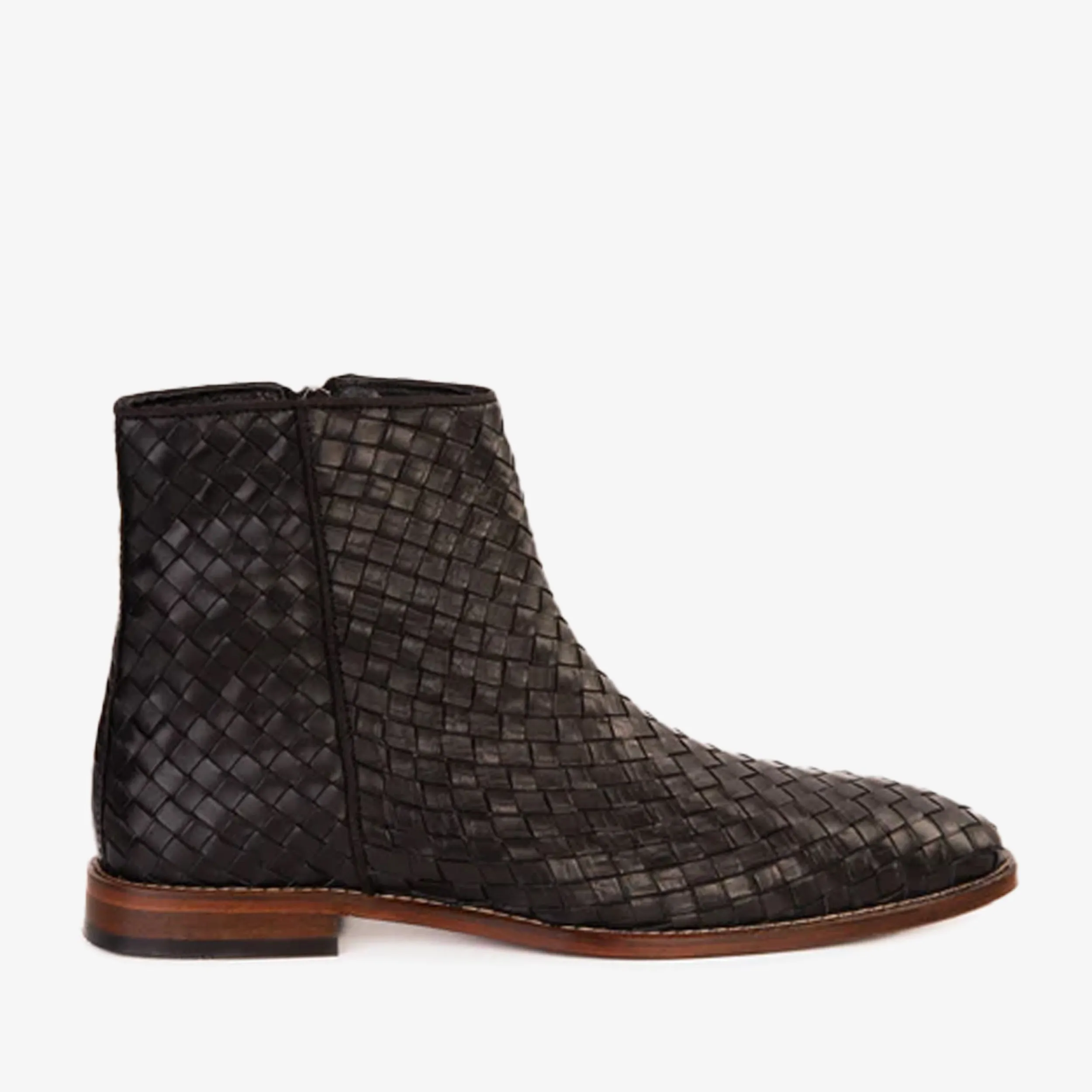Soft Land The Wellington Black Handwoven Leather Men Boot with a Zipper