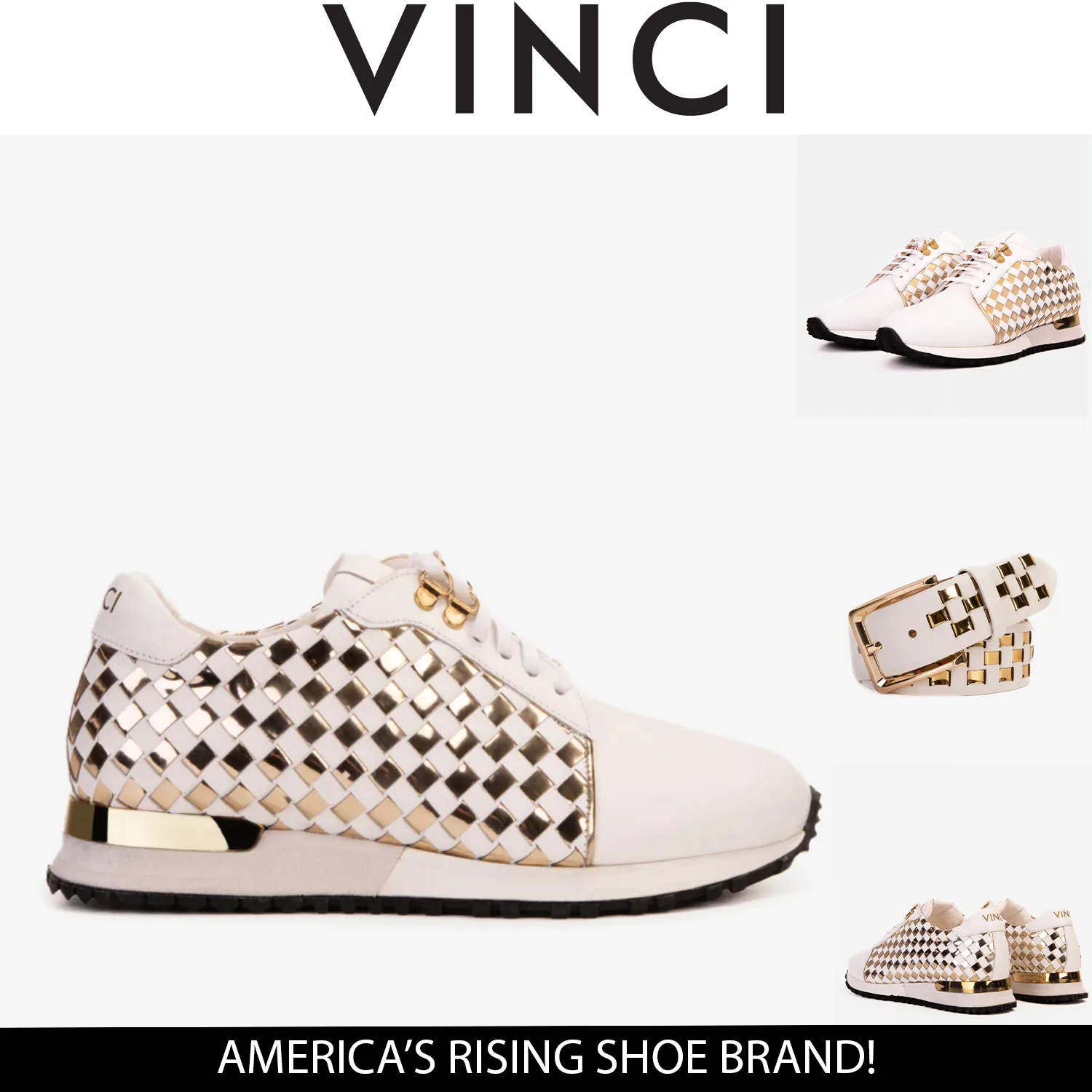 TPU Stability The Mackenzie White & Gold Woven Leather Men Sneaker