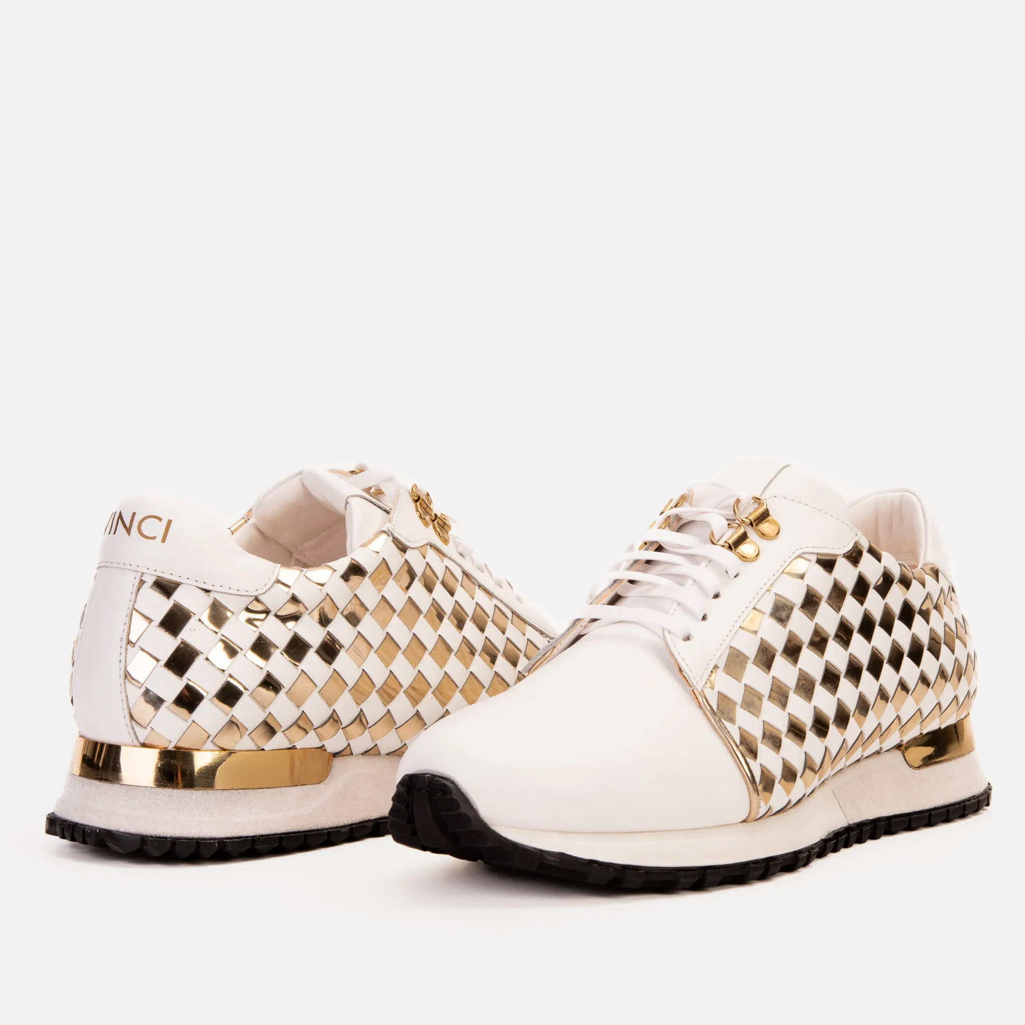 TPU Stability The Mackenzie White & Gold Woven Leather Men Sneaker