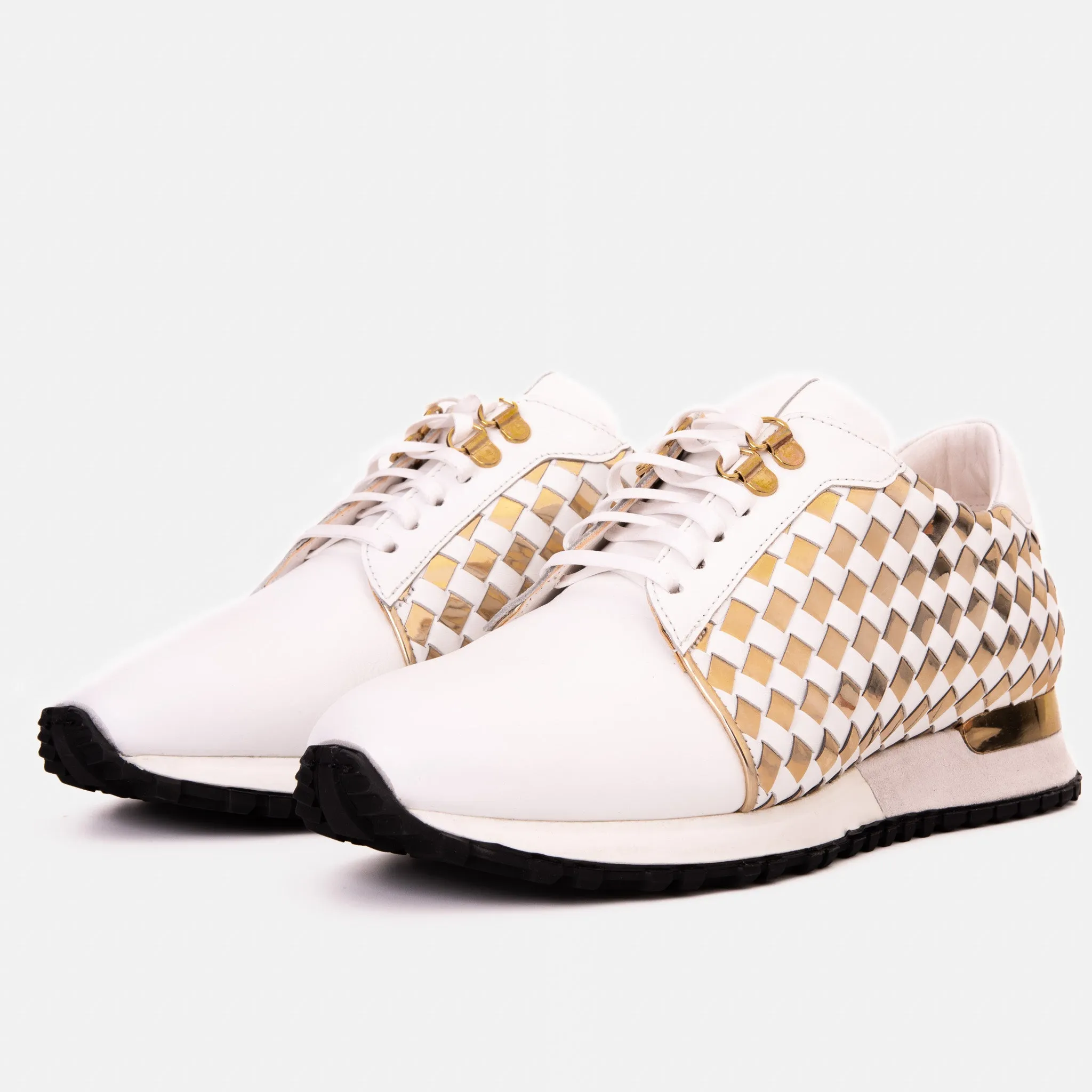 TPU Stability The Mackenzie White & Gold Woven Leather Men Sneaker