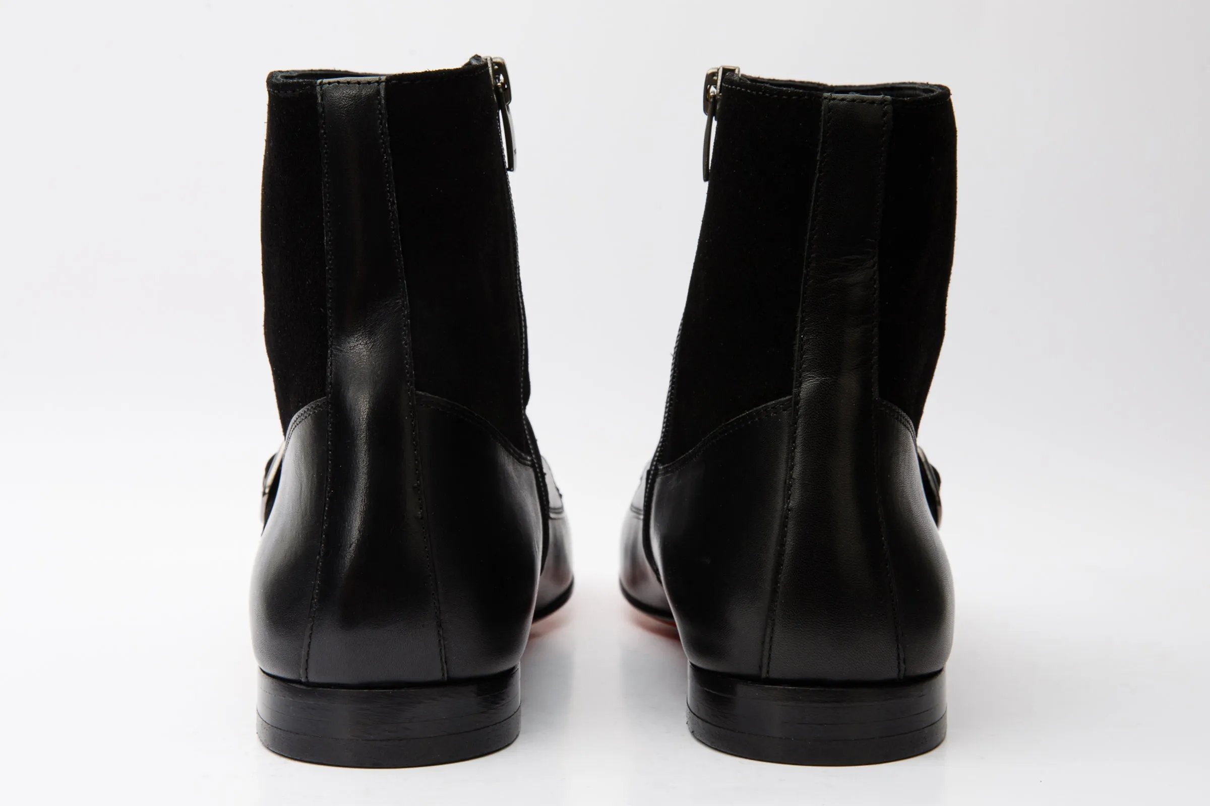 Traction Preston Black Leather & Suede Double Monk Strap Ankle Men Boot