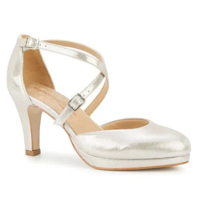 Transparent Heels Pammy Platform Heel: Silver Glitter Leather I Walking Cradle