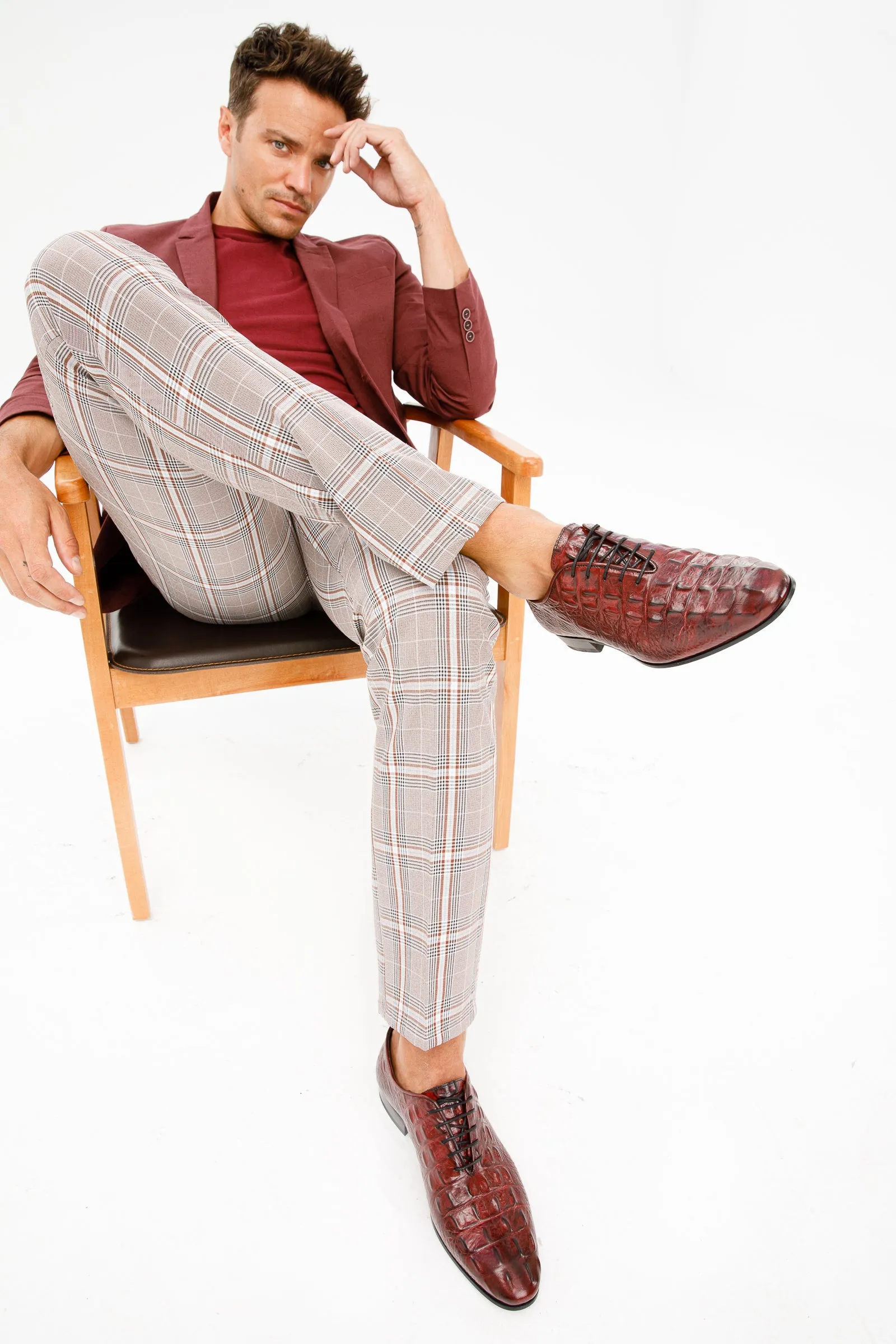 Travel-Core The Randor Burgundy Crocodile Leather Oxford Men Shoe
