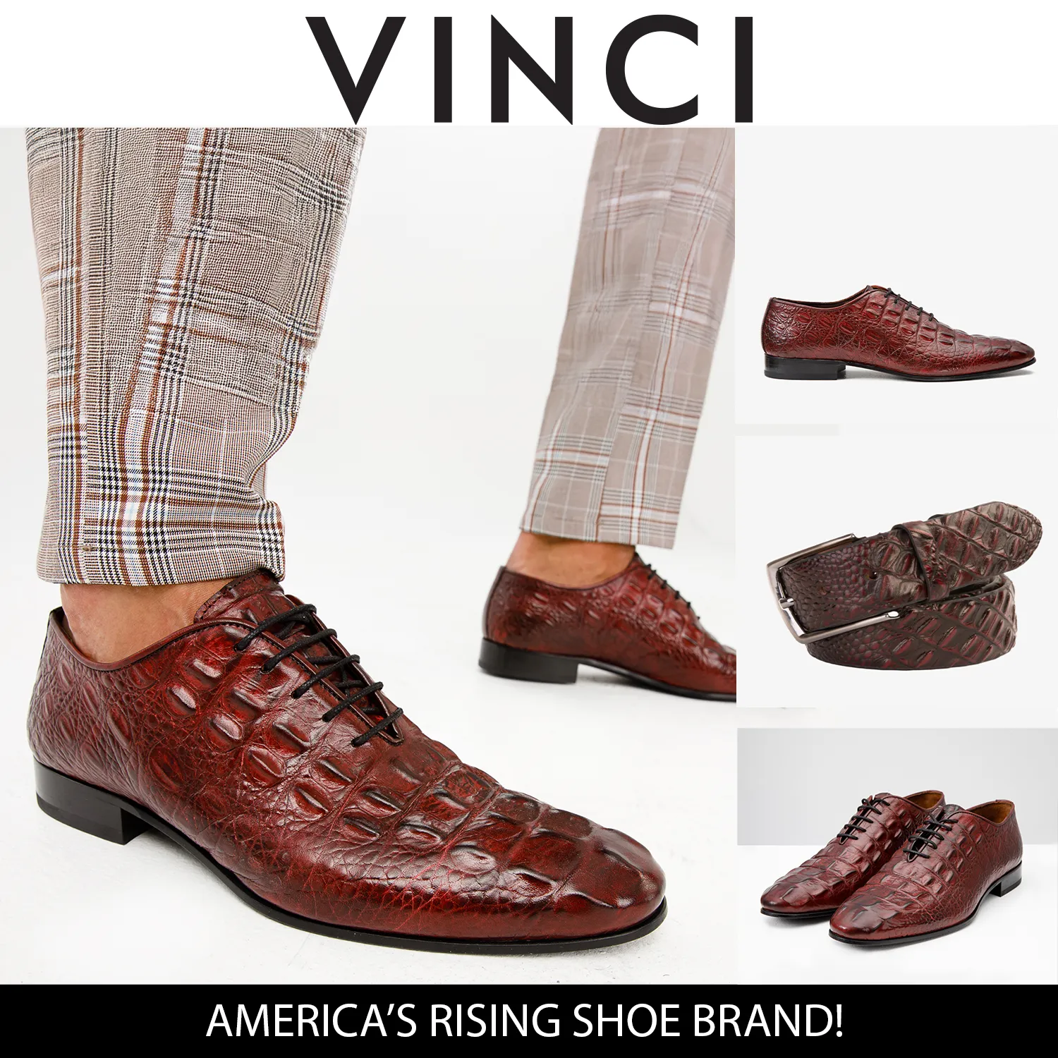 Travel-Core The Randor Burgundy Crocodile Leather Oxford Men Shoe
