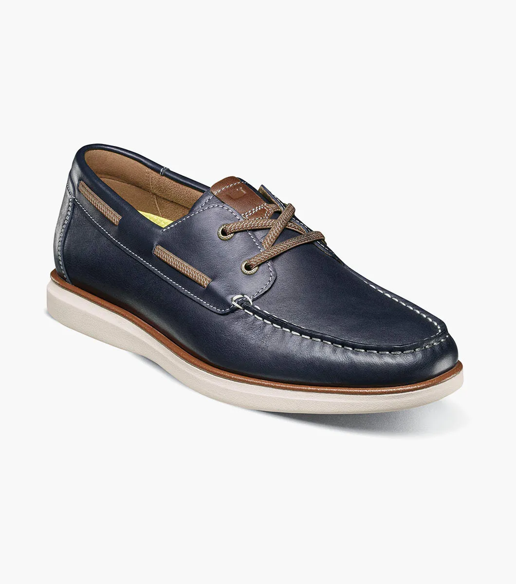 Tropics Moc Toe Elastic Lace Boat Shoe-Navy | Florsheim Grace Style