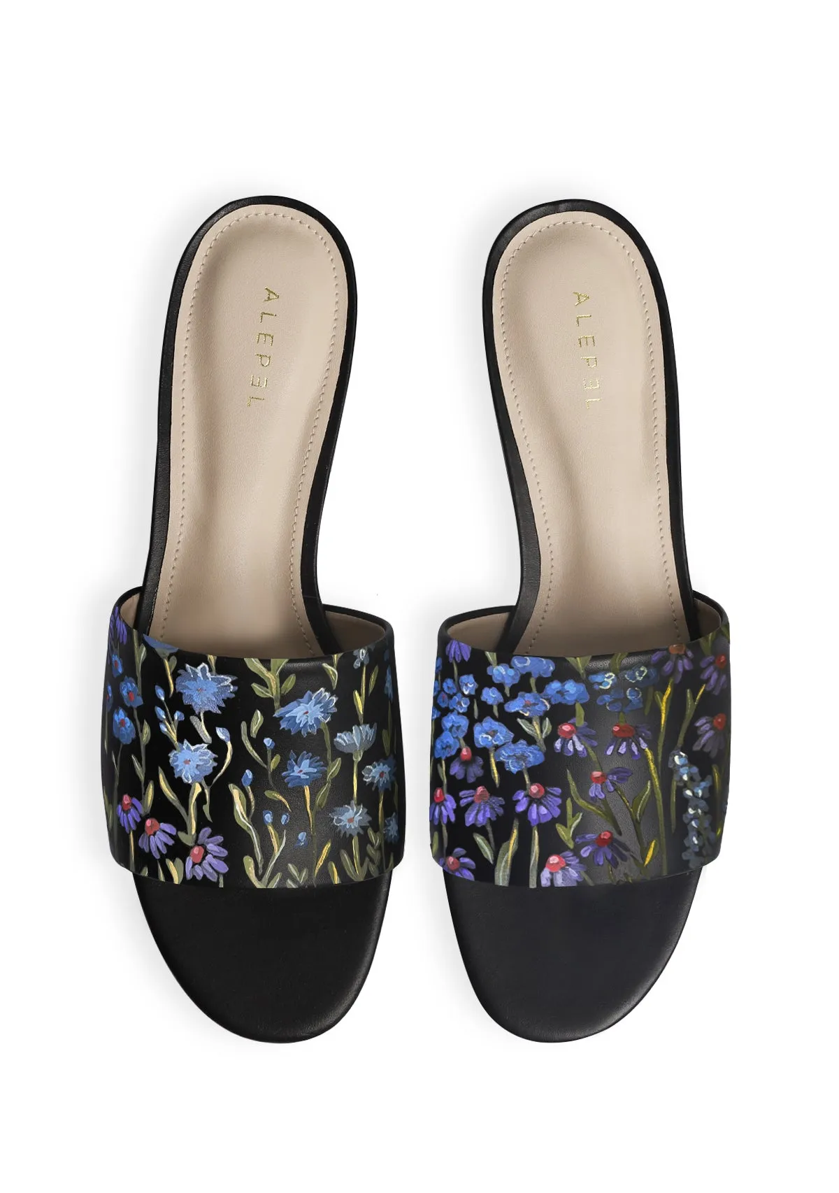 Floral Print Black Slide Metal Edge Heel Safe