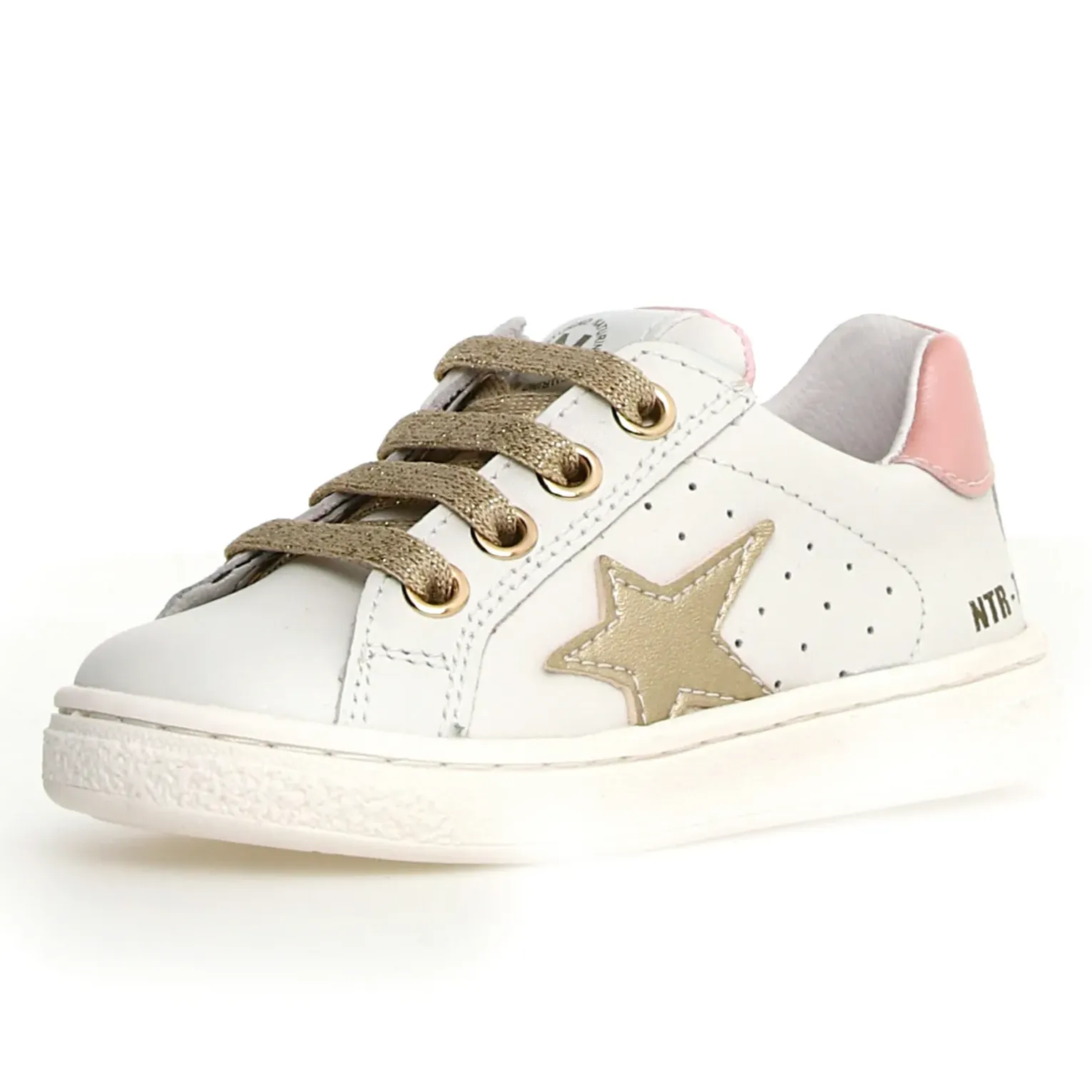 Naturino Girl's Pinn Zip Casual Shoes - Metallic White / Platinum / Pink Lightweight kids' wear