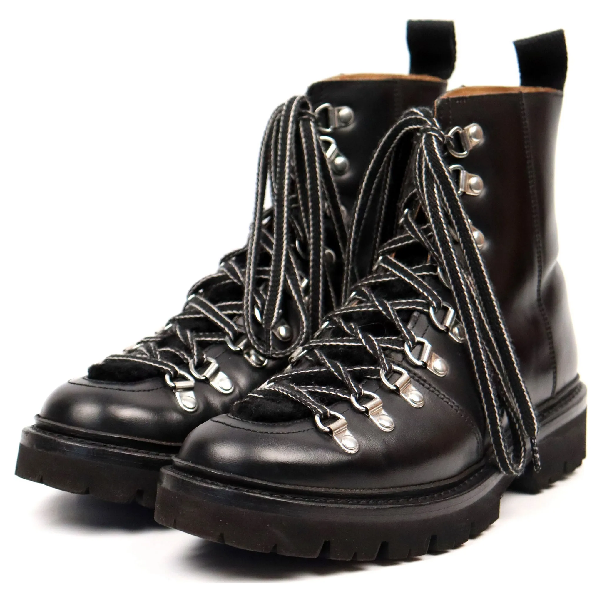 Women's 'Nanette' Black Leather Hiker Boots UK 4.5 Zip-up style