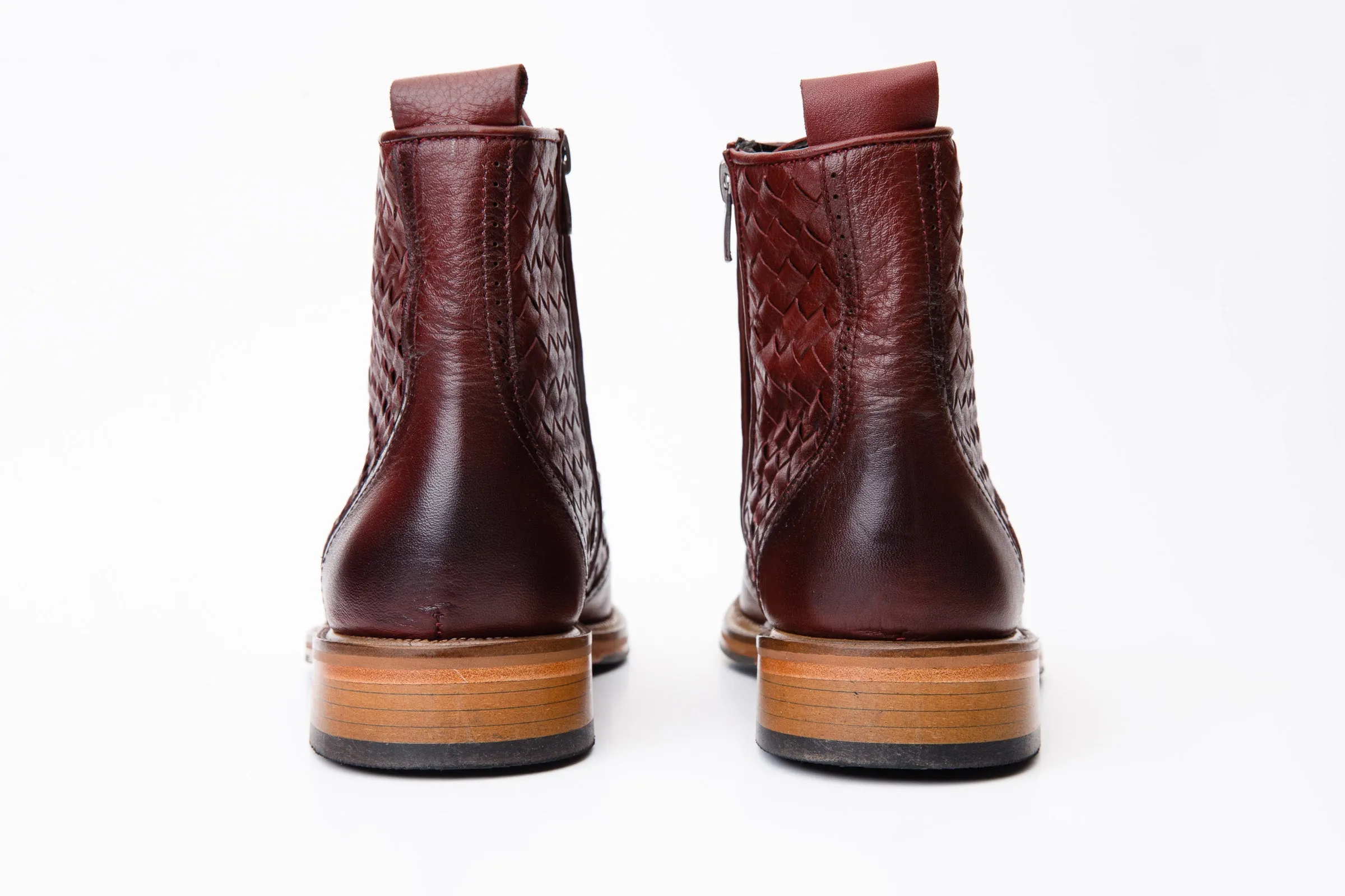 Vent-Tech The Loddon Burgundy Leather Wingtip Brogue Handwoven Lace-Up Men Boot with a Zipper
