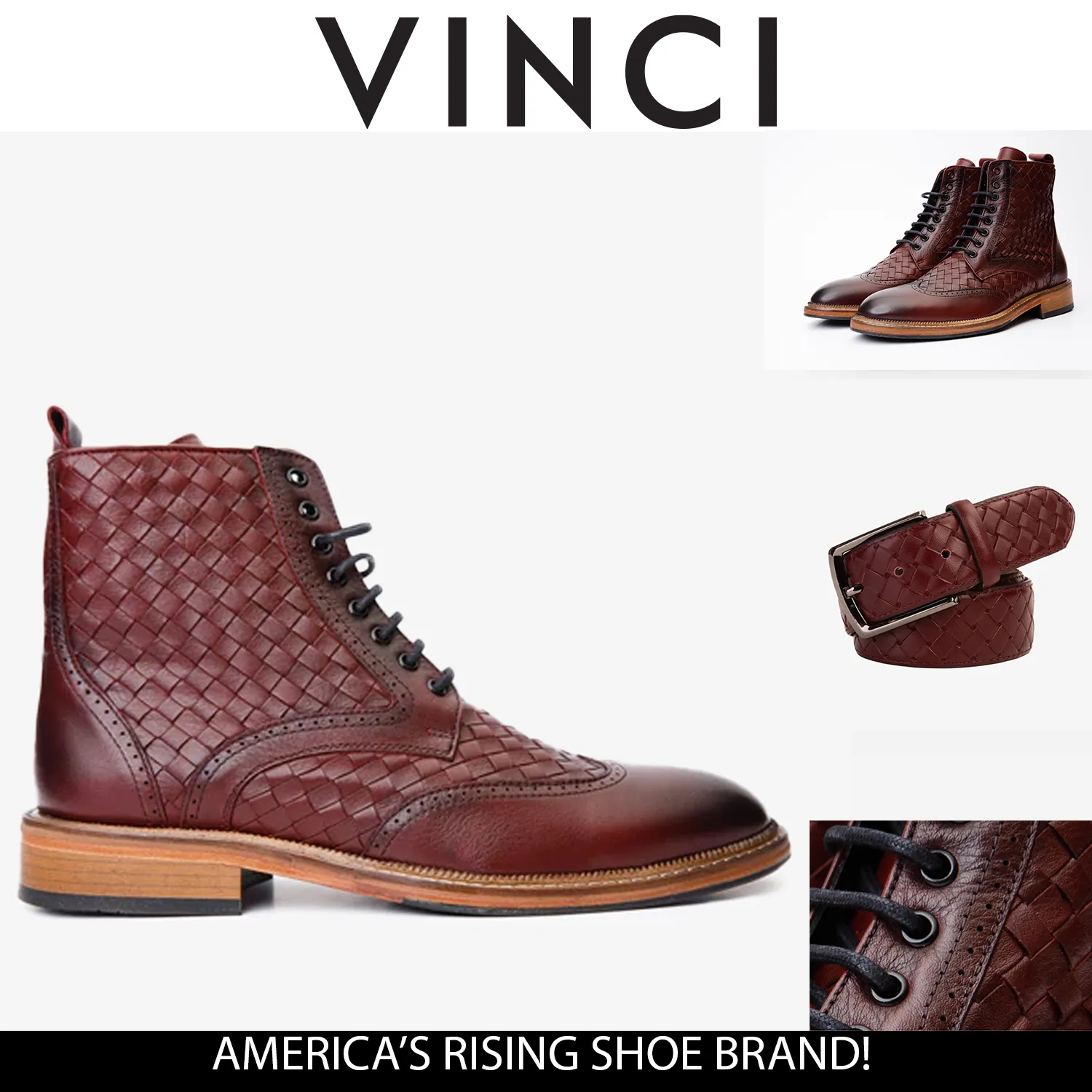 Vent-Tech The Loddon Burgundy Leather Wingtip Brogue Handwoven Lace-Up Men Boot with a Zipper