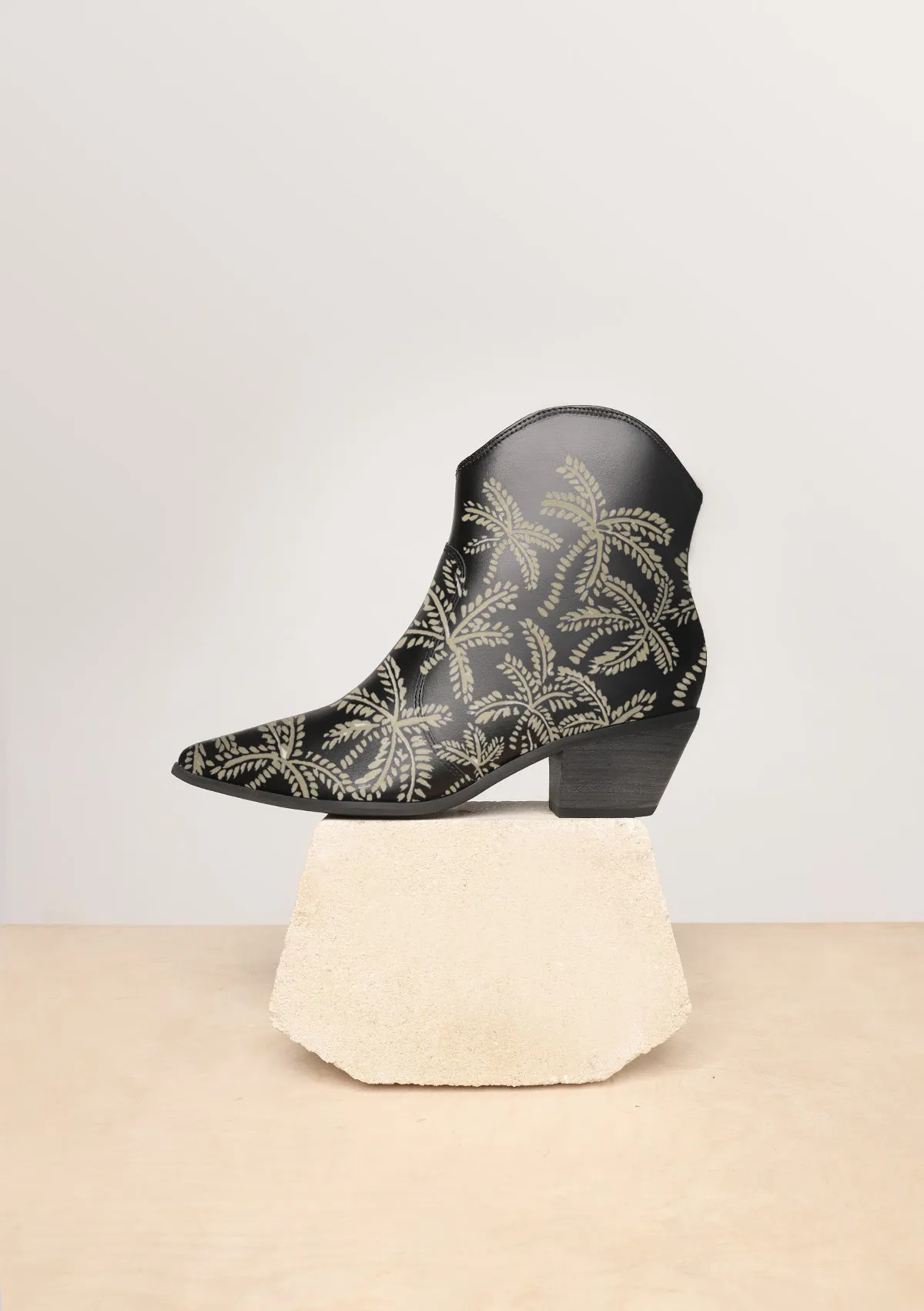 Versatile use Beige Abstract Palms Black Cowboy Boot