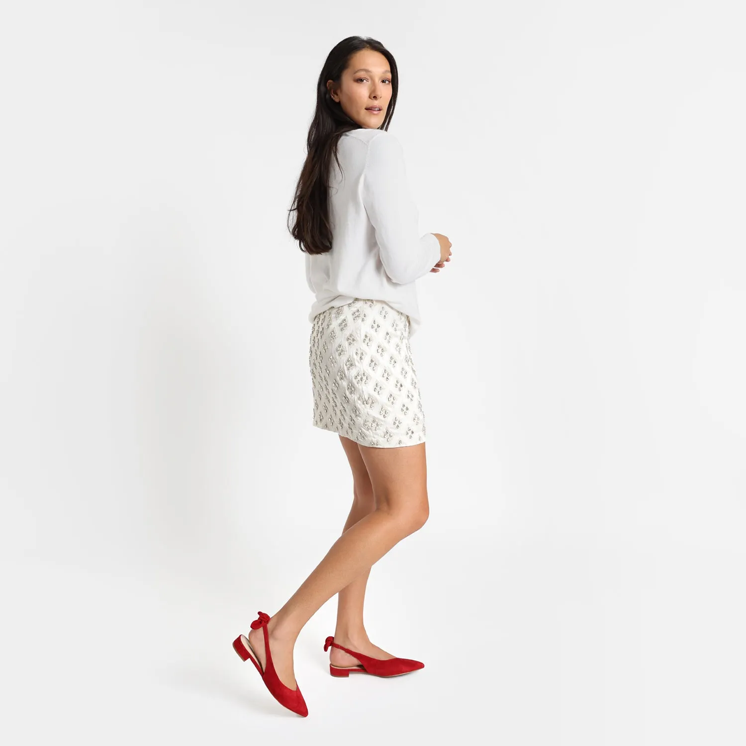 Vienna Flat Slingback | Red suede Winter Pumps