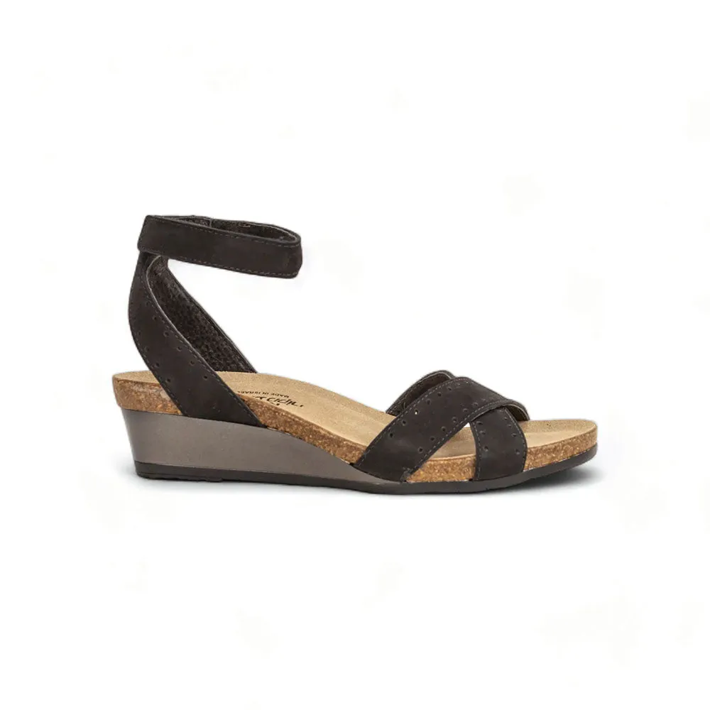 Naot Wand Ankle Strap Sandal (5032) Womens Shoes Black Velvet Nubuck/Glass Brown